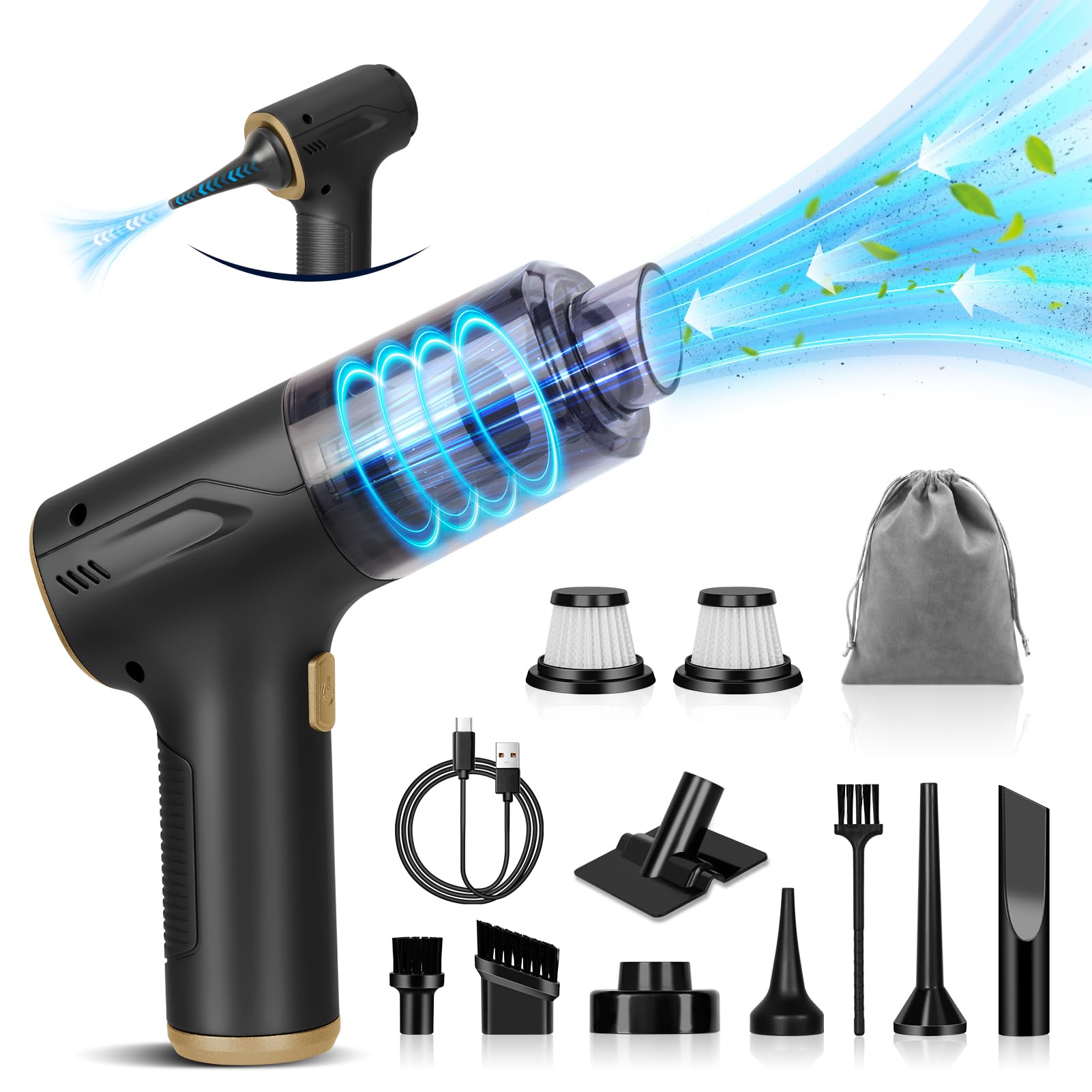 **Cordless Handheld Car Vacuum Cleaner - 20000PA High-Power Brushless Mini Vacuum with 8 Multi-Functional Nozzles & 2 Filters - Portable for Car, Office, Pet Hair Cleaning**    **Usage Scenarios:** Ideal for quick cleanups in cars, offices, and homes, especially for pet hair, crumbs, and dust.