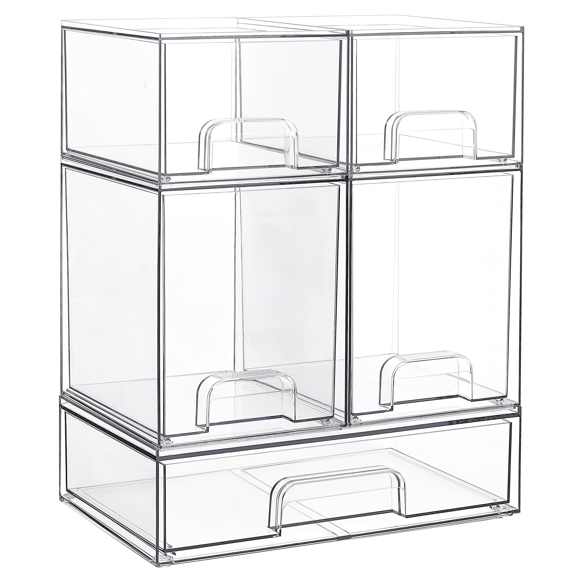 Vtopmart 5-Piece Clear Plastic Stackable Storage Drawers Set - Organizer Bins for Beauty Supplies, Makeup, Cosmetics | Perfect for Vanity, Bathroom, Cabinet, Pantry & Closet Organization (Space-Saving Home & Office Storage Solution)