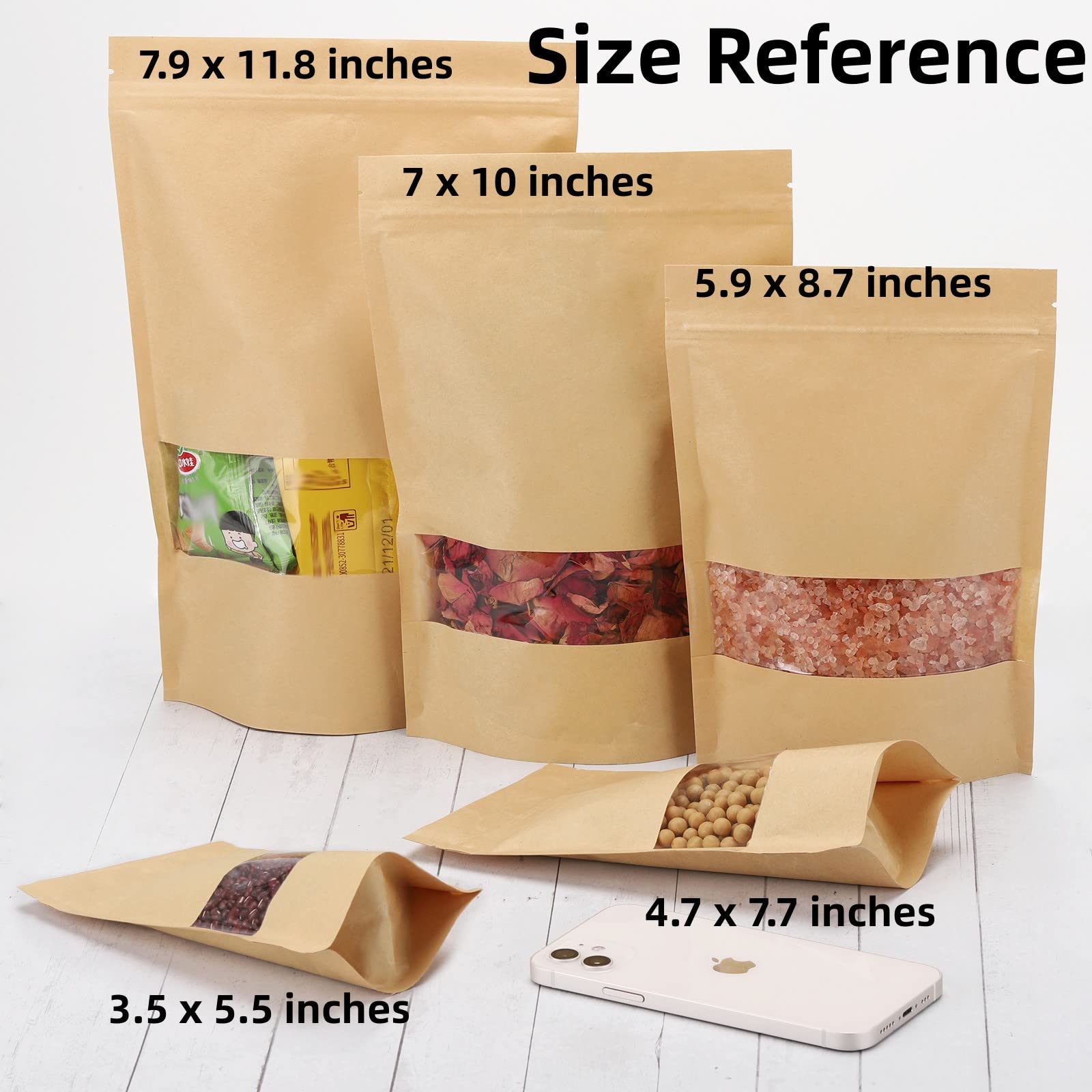 100pcs Kraft Paper Treat Bags with Window - Eco-Friendly Ziplock Stand Up Pouches for Food, Cookies & Snacks | Perfect for Party Favors, Wedding Treats & Holiday Gift Packaging