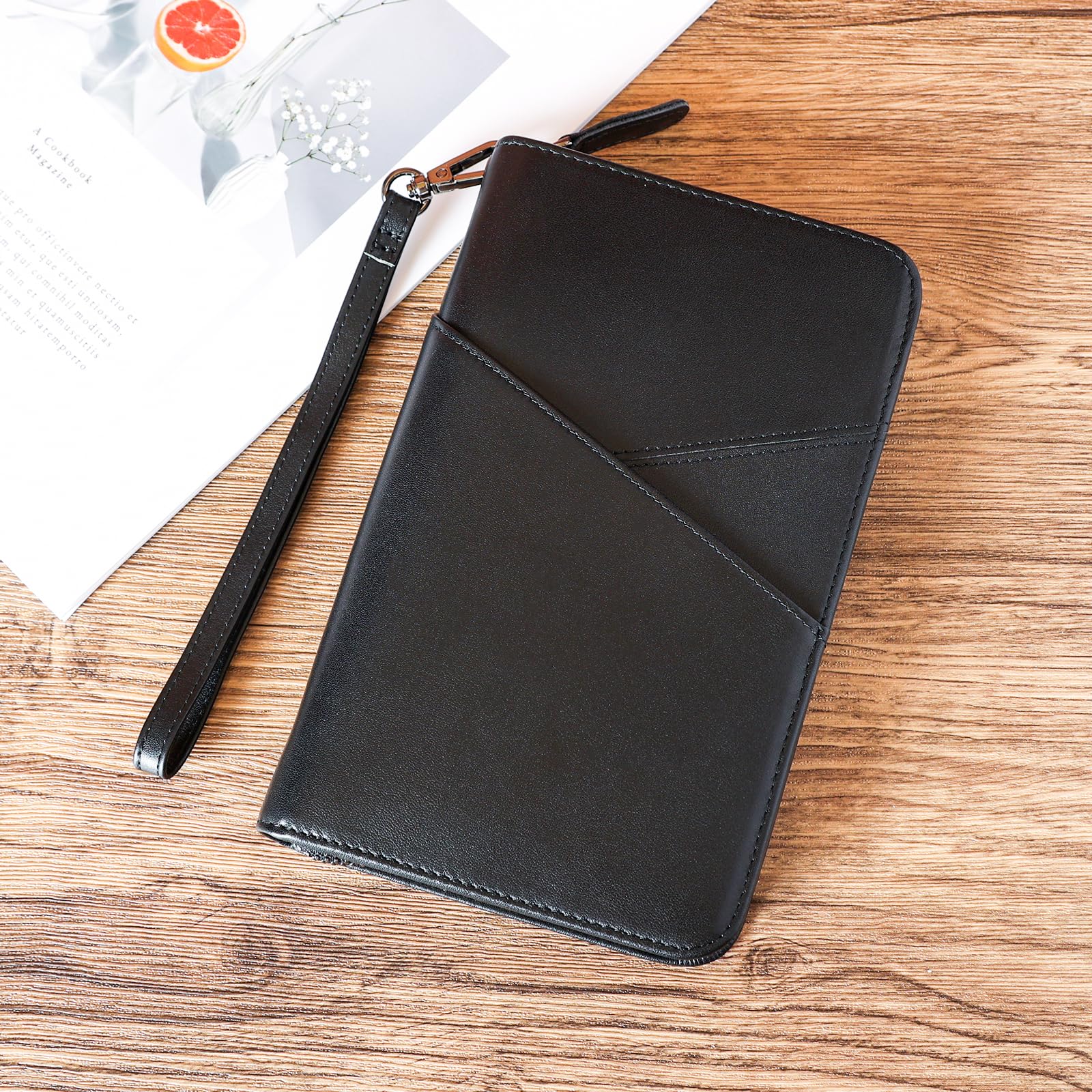 Premium Polare Napa Leather Passport Holder with YKK Zipper - RFID Blocking Travel Document Organizer for 2 Passports - Secure Ticket & ID Case (Black) | Perfect for International Travel, Business Trips & Vacation Security