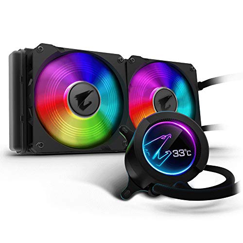 Gigabyte Aorus Liquid Cooler 280 AIO - High Performance All-in-One CPU Liquid Cooling System with Circular LCD Display, RGB Fusion 2.0, Dual 140mm ARGB Fans - Perfect for Gaming PC Builds & Overclocking