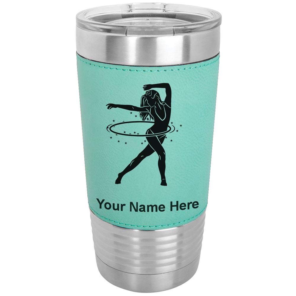 LaserGram 20oz Vacuum Insulated Stainless Steel Tumbler with Lid - Custom Engraved Hula Hoop Woman Design, Leakproof Travel Mug for Coffee & Tea (Faux Leather, Teal) - Perfect for Gym, Office & Outdoor Adventures