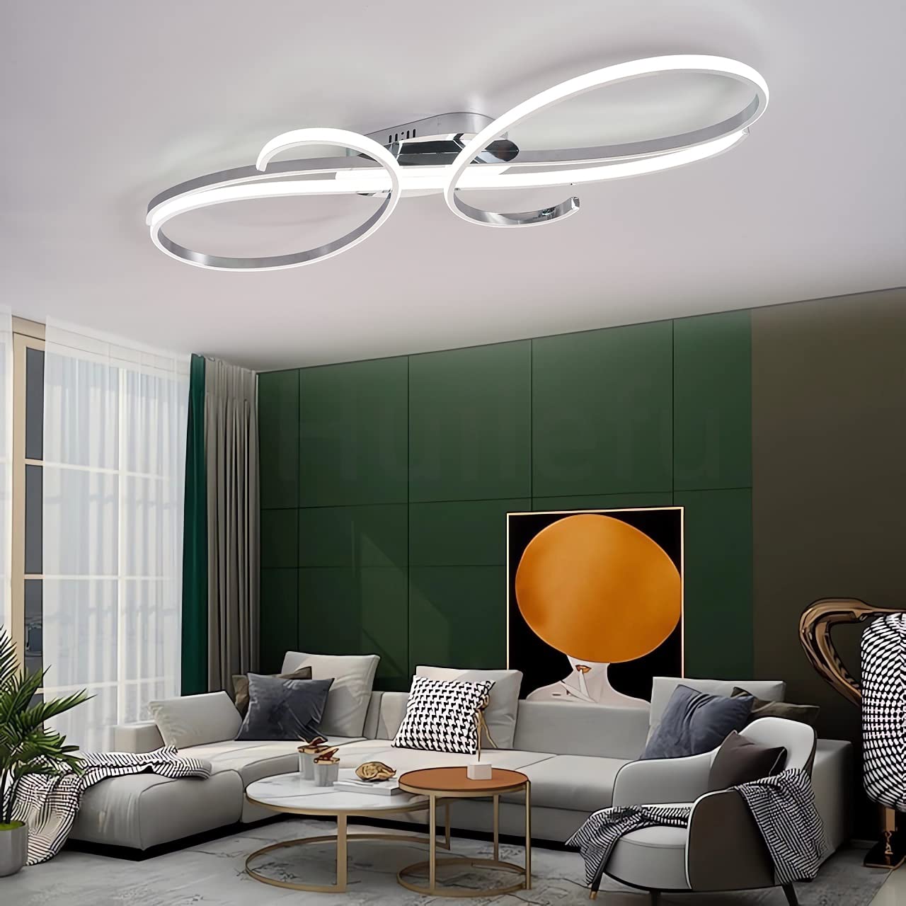 Modern Dimmable LED Ceiling Light Fixture - 80cm Flush Mount Aluminum Design for Bedroom, Kitchen, Living Room & Restaurant (Chrome Plating) | Energy-Efficient Ambient Lighting for Home & Commercial Spaces