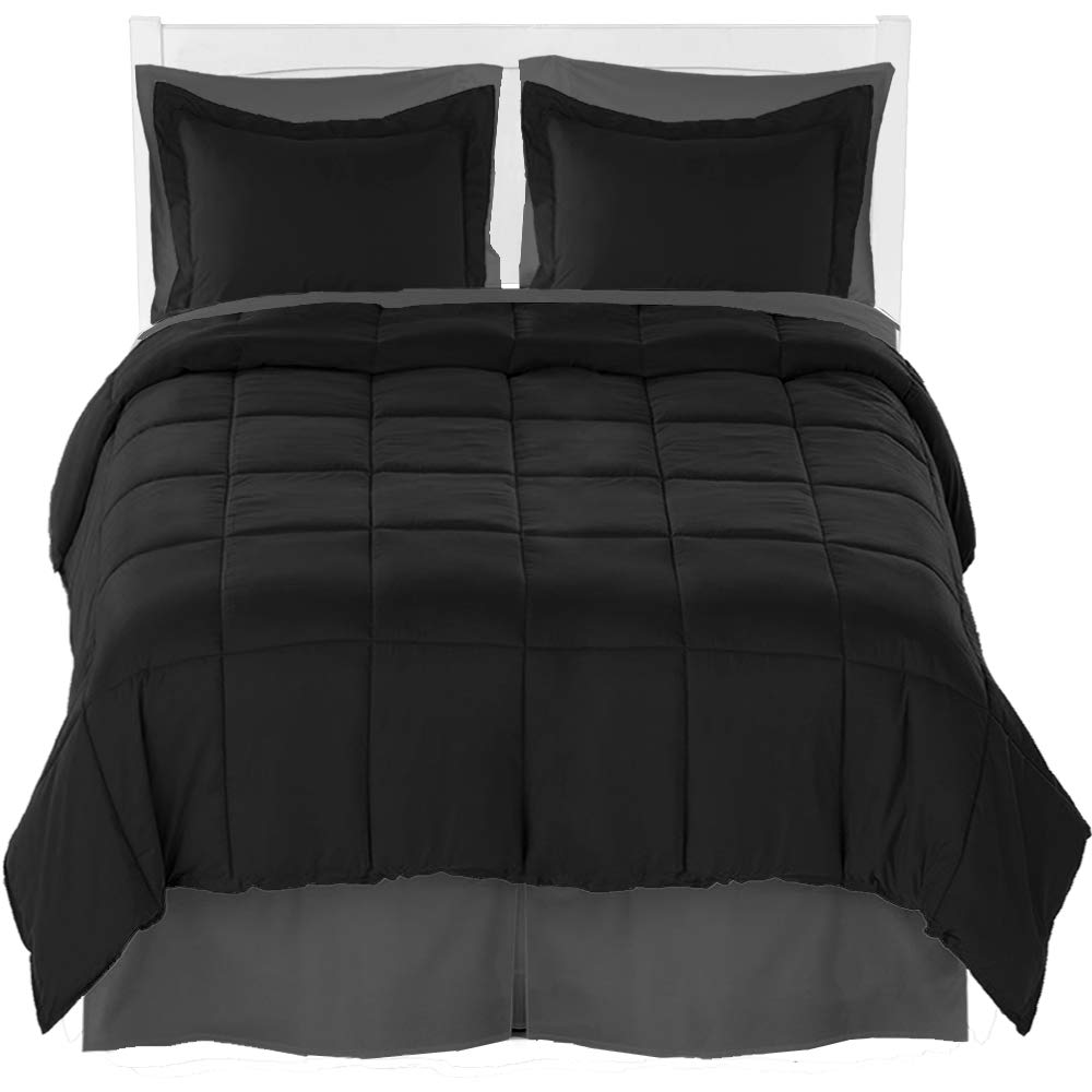 Bare Home Split King Comforter Set with Sheet Set & Bed Skirt - Ultra Soft Brushed Microfiber Bedding Collection (Black Comforter, Grey Sheets & Bed Skirt) for Master Bedroom, Guest Room & Luxury Hotel Decor