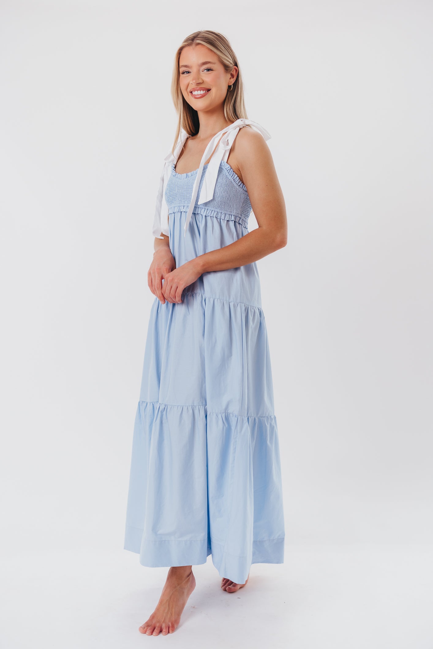Chambray & Ivory Amber Maxi Dress for Women - Elegant Long Flowy Summer Dress for Beach, Wedding, or Casual Outings