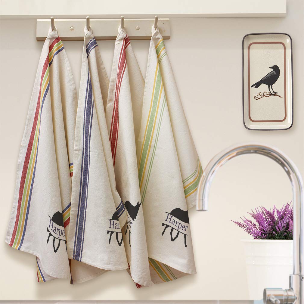 Personalized Wolf Wildlife Kitchen Towels - Custom Name Dish Towels, Blue Stripe - Perfect for Home Decor & Cleaning Supplies, Great Gift for Animal Lovers