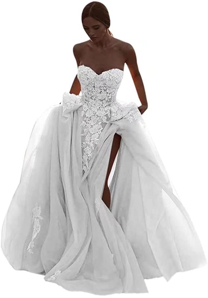 Elegant Mermaid Wedding Dress Satin Sweep Train V-Neck Backless Beach Bridal Gown - Perfect for Beach Weddings, Destination Elopements & Romantic Seaside Ceremonies