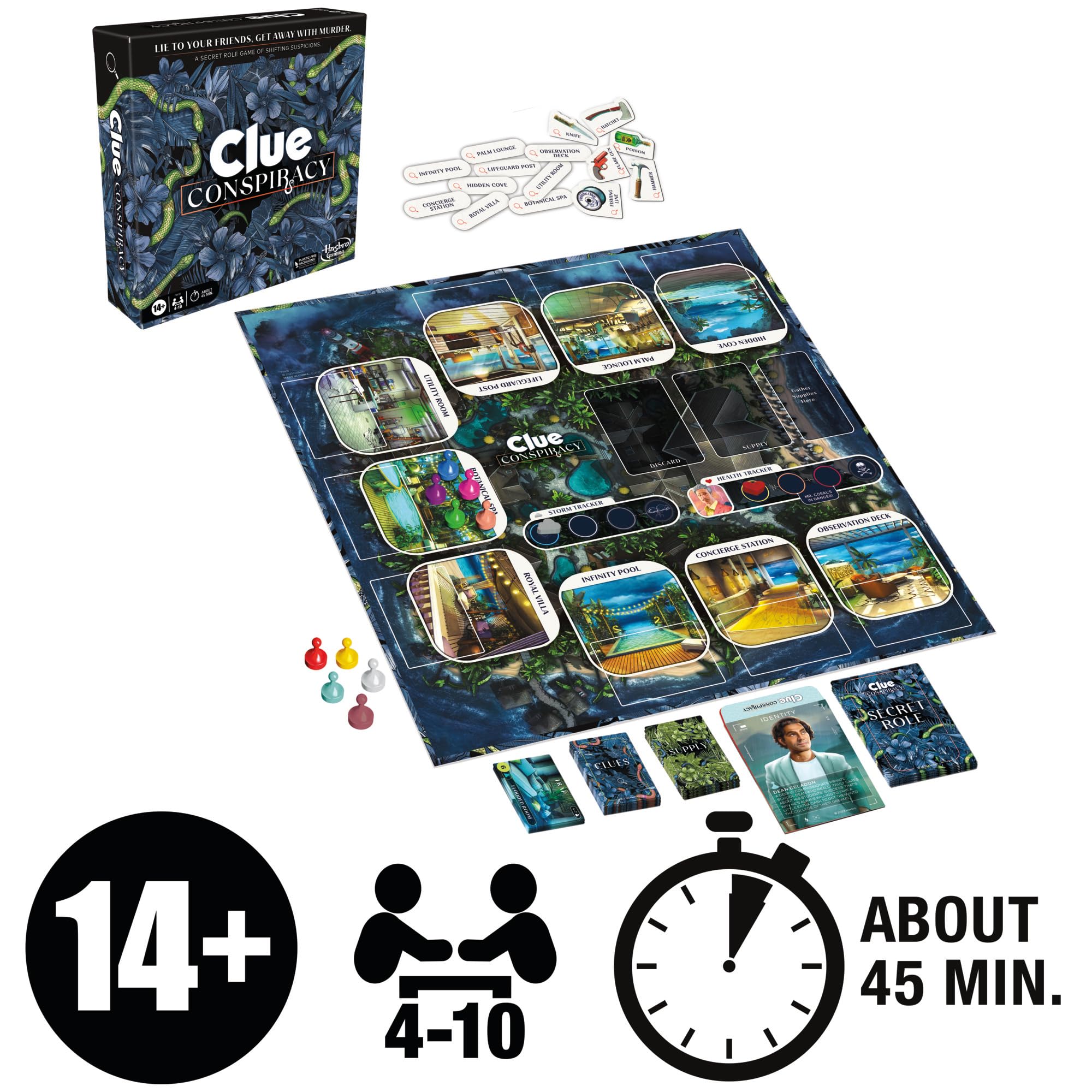 Clue Conspiracy Board Game for Adults & Teens - Mystery Strategy Game with Secret Roles, Ages 14+, 4-10 Players, 45 Min Playtime - Perfect for Game Nights & Family Gatherings