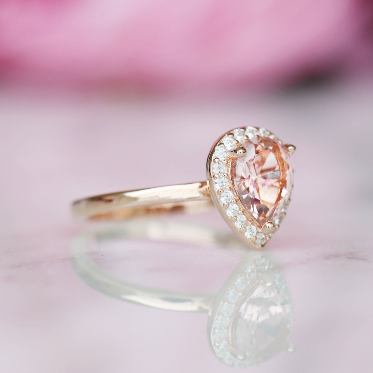 14K Rose Gold Vermeil Camila Morganite Ring – Elegant Jewelry for Women, Perfect for Weddings, Anniversaries & Special Occasions