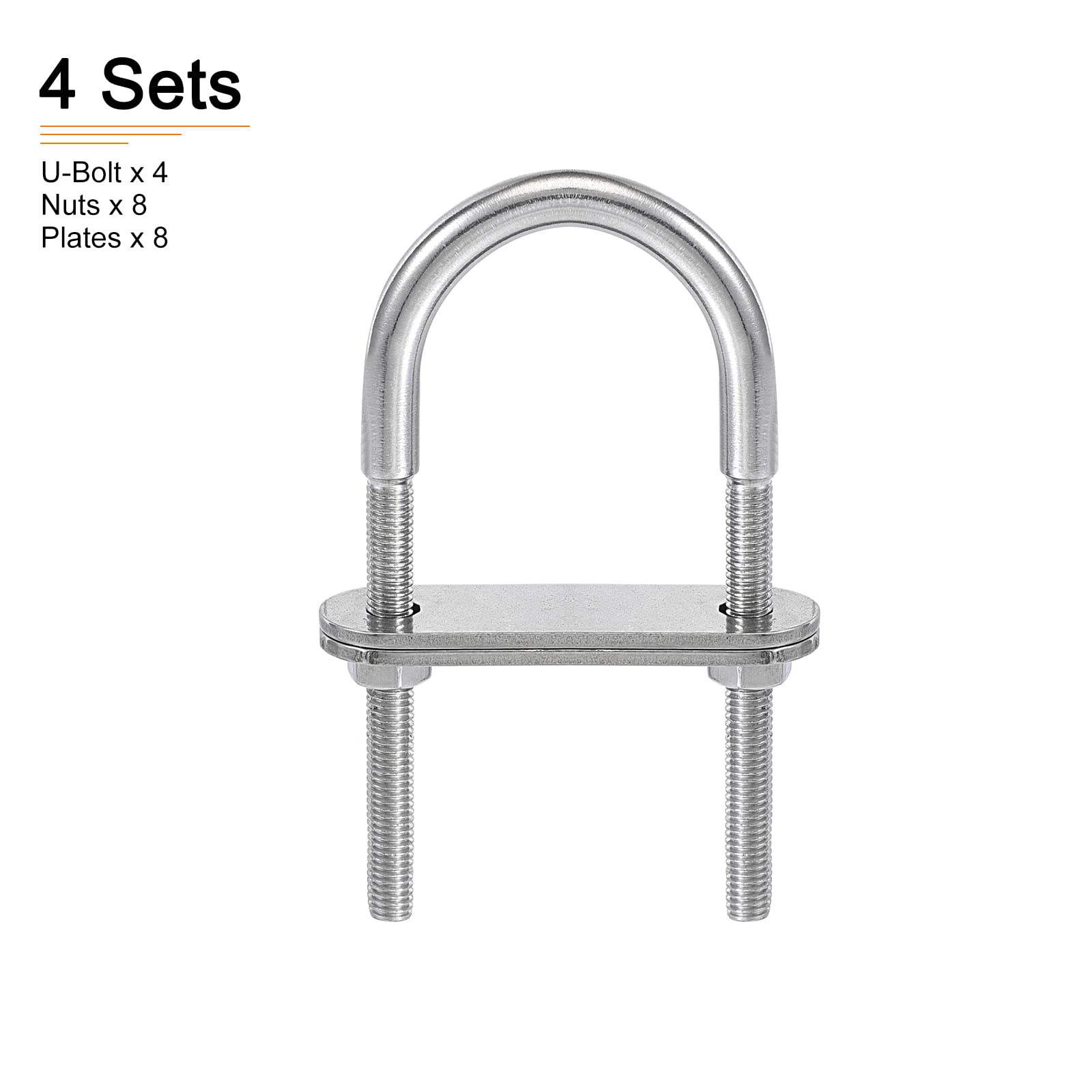 304 Stainless Steel U-Bolts Kit (4 Sets) with Nuts & Plates for Construction