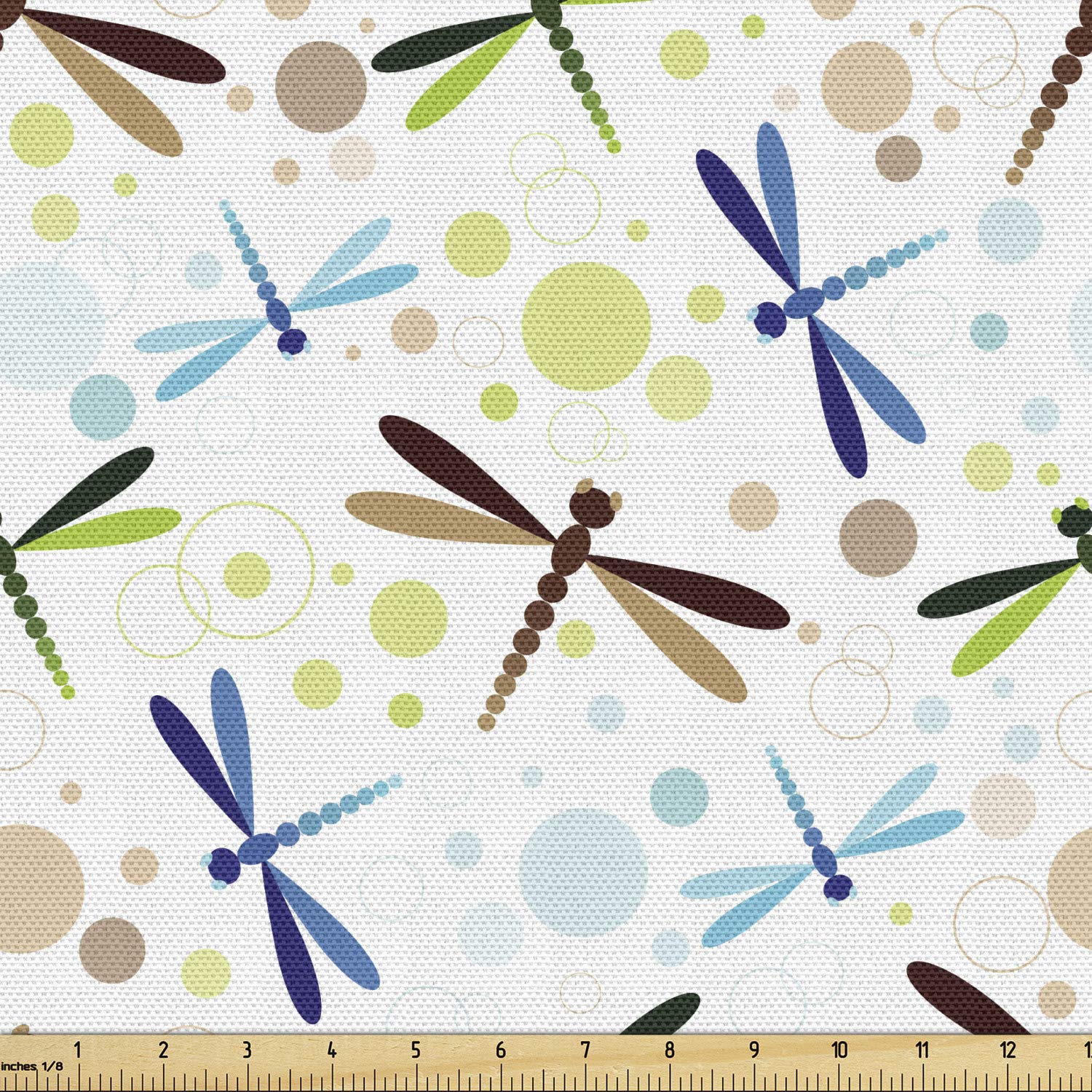 Ambesonne Dragonfly Fabric by The Yard - Colorful Flying Dragonflies with Bubbles & Circles Print - Decorative Upholstery Fabric for Sofa, Curtains & Home Decor (1 Yard, Multicolor) - Perfect for DIY Projects, Pillow Covers & Crafting