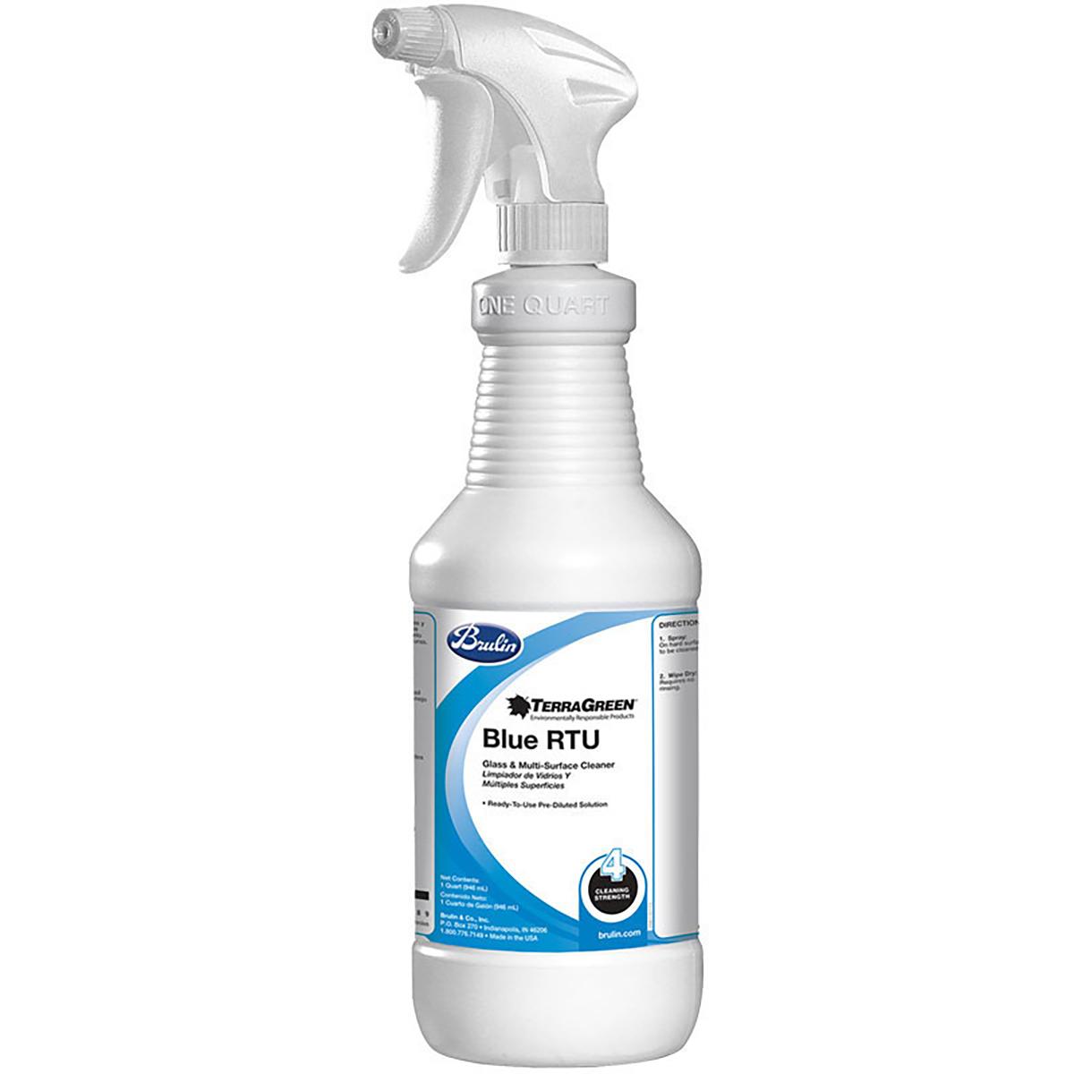 TerraGreen Blue Glass Cleaner - Ready to Use (RTU) 32oz Bottle, Pack of 12 - Streak-Free Cleaning for Windows, Mirrors & Glass Surfaces at Home or Office
