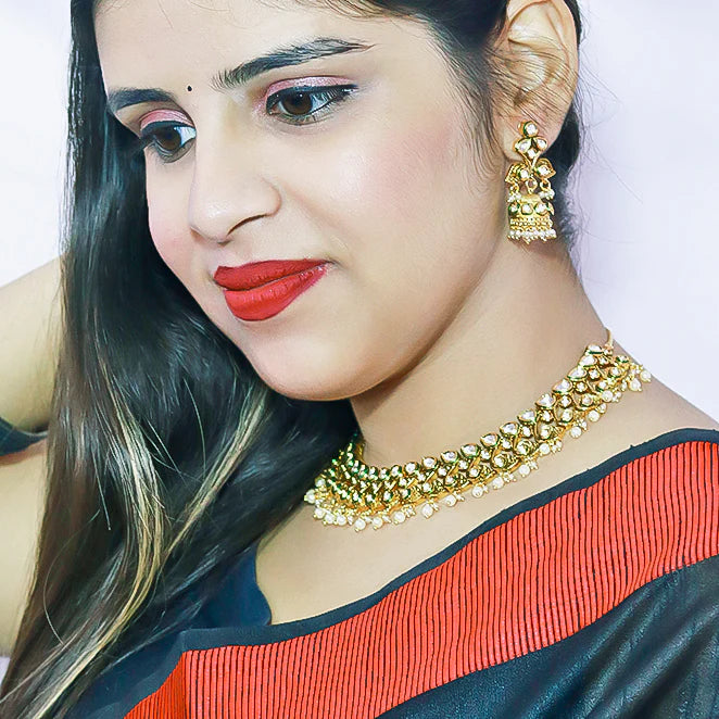 Elegant Gold Plated Royal Kundan Necklace & Earrings Set (D602) - Perfect for Weddings, Parties & Special Occasions