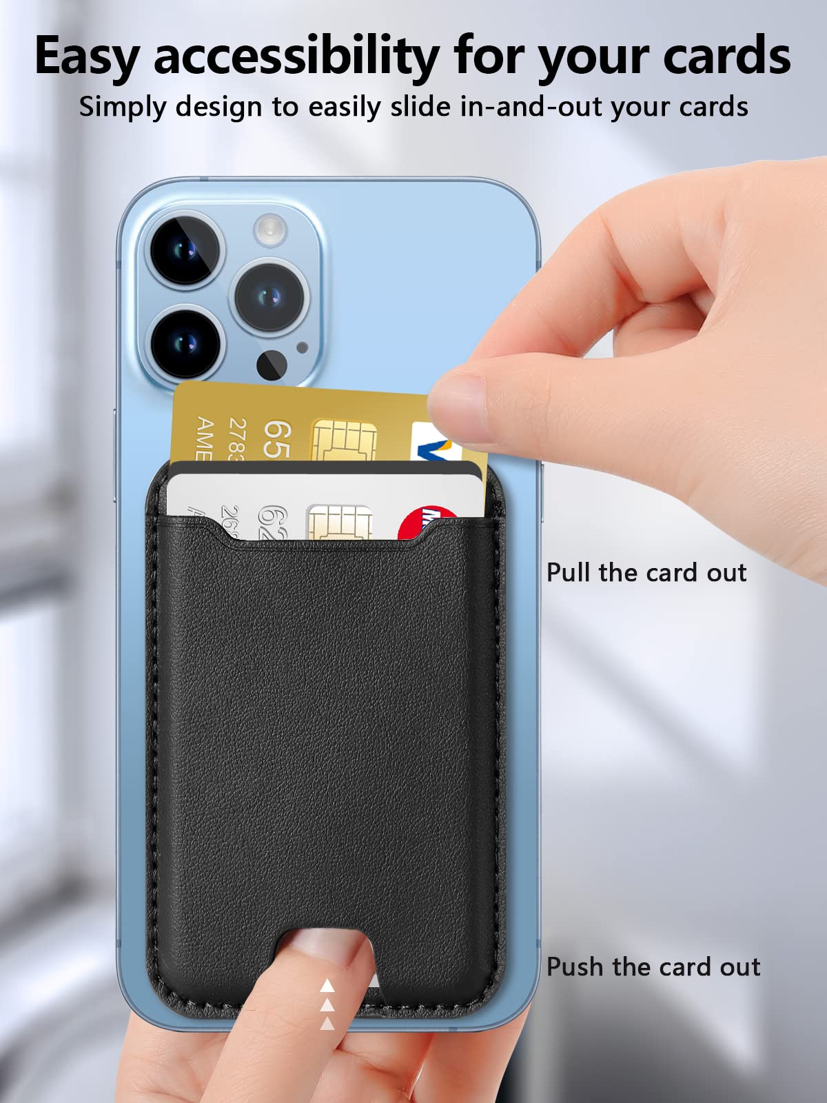 Premium Leather Magsafe Wallet for iPhone 16/16 Pro/15/14/13/12 - Slim Magnetic Card Holder with Strong Magnet & RFID Blocking (Holds 4 Cards, Black) - Perfect for Daily Commute, Travel & Contactless Payments