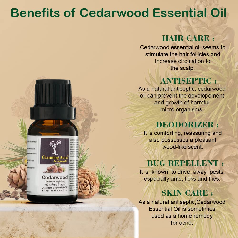 100% Pure Cedarwood Essential Oil - Natural Therapeutic Grade for Relaxation, Skin & Hair Care, Aromatherapy (15ml) | Perfect for Diffusers, Massage & DIY Beauty Products