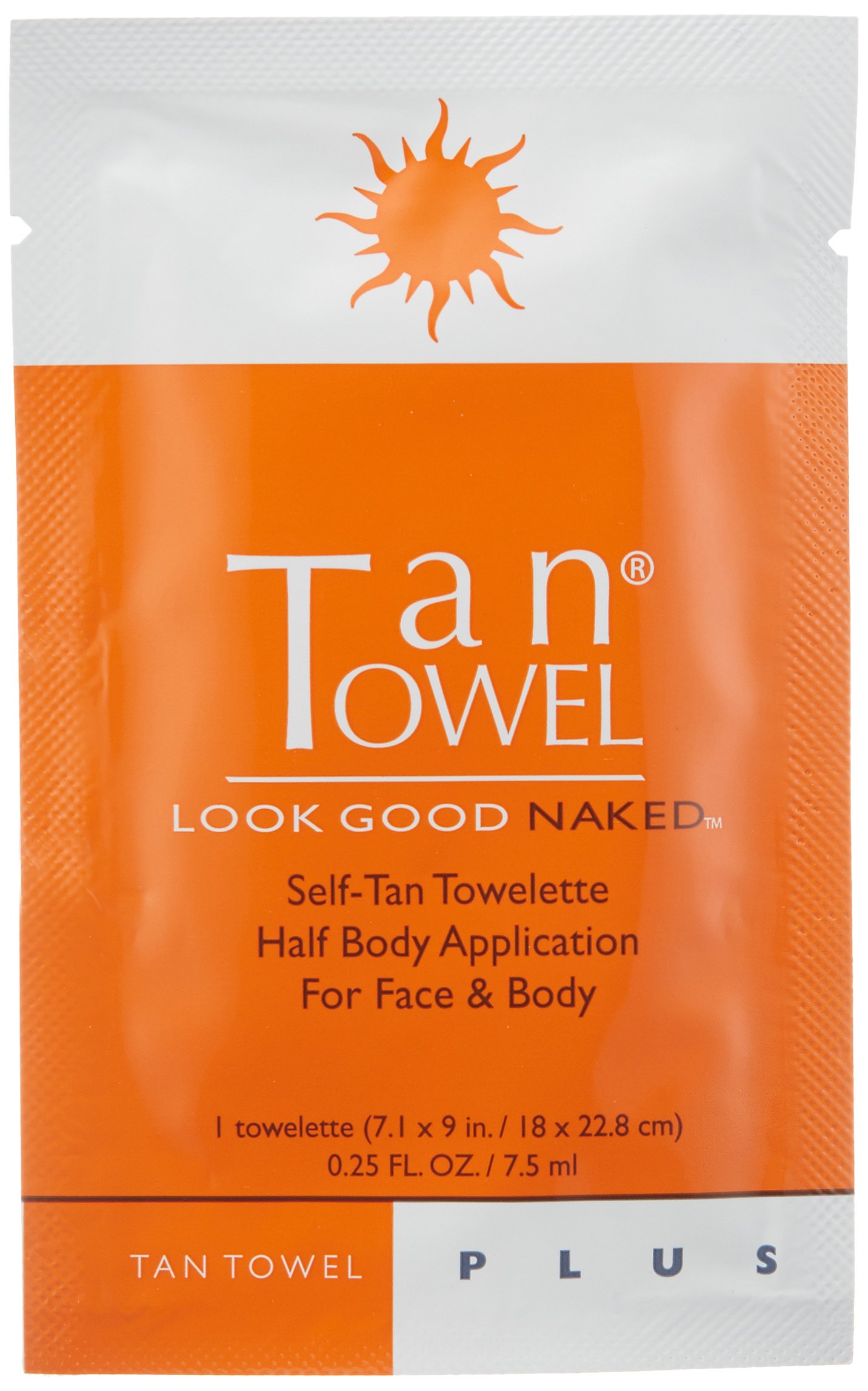 Tan Towel Half Body Plus Self-Tan Towelettes 50 Pack - Natural Sunless Tanning Wipes for Face & Body - Easy At-Home Glow for Parties, Vacations & Special Occasions