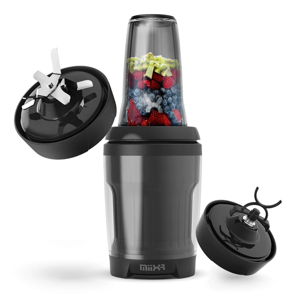 Promixx MiiXR X7 Personal Blender for Protein Shakes, Smoothies & Meal Prep - 7-Piece High Performance Blender Set with X-Blade Mixer & Shaker Bottle Agitator - Perfect for Gym, Home & Office Use
