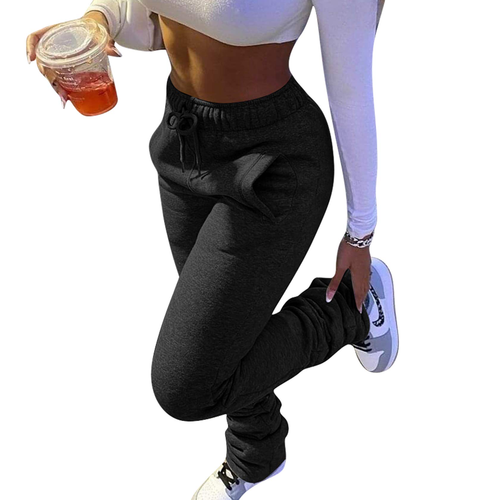 Jumpjisper Women's Casual Lightning Print High Waisted Sweatpants - Loose Fit Athletic Pants with Pockets for Yoga, Running & Lounge Wear