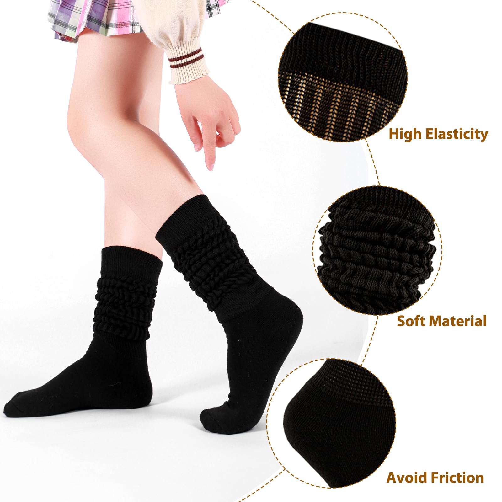 Women's Slouch Socks - 3 Pairs Long Knee High Scrunch Boot Socks for Women Size 5-11 | Thin & Comfortable Casual Socks for Spring & Summer | Perfect with Boots, Sneakers or Dresses