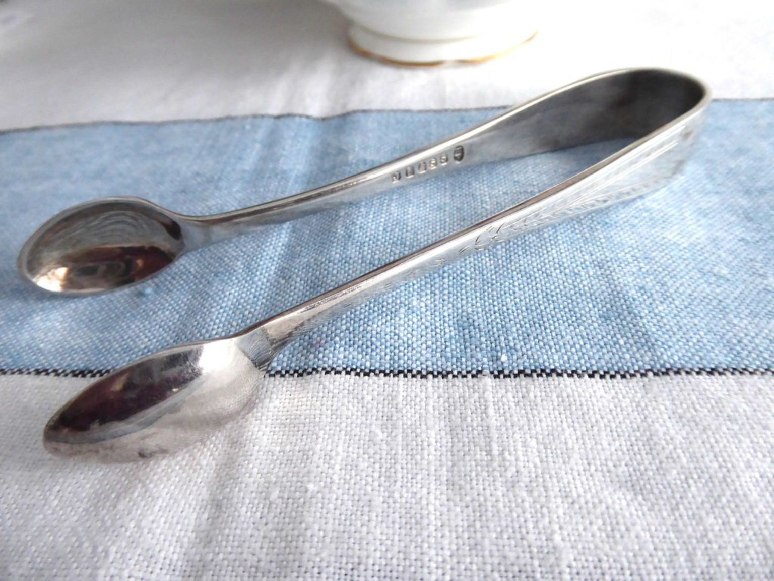 Vintage 1920s J Elliott Sheffield English Hand Engraved Sugar Tongs with Spoon Ends - Perfect for Afternoon Tea, Dessert Serving & Antique Collecting