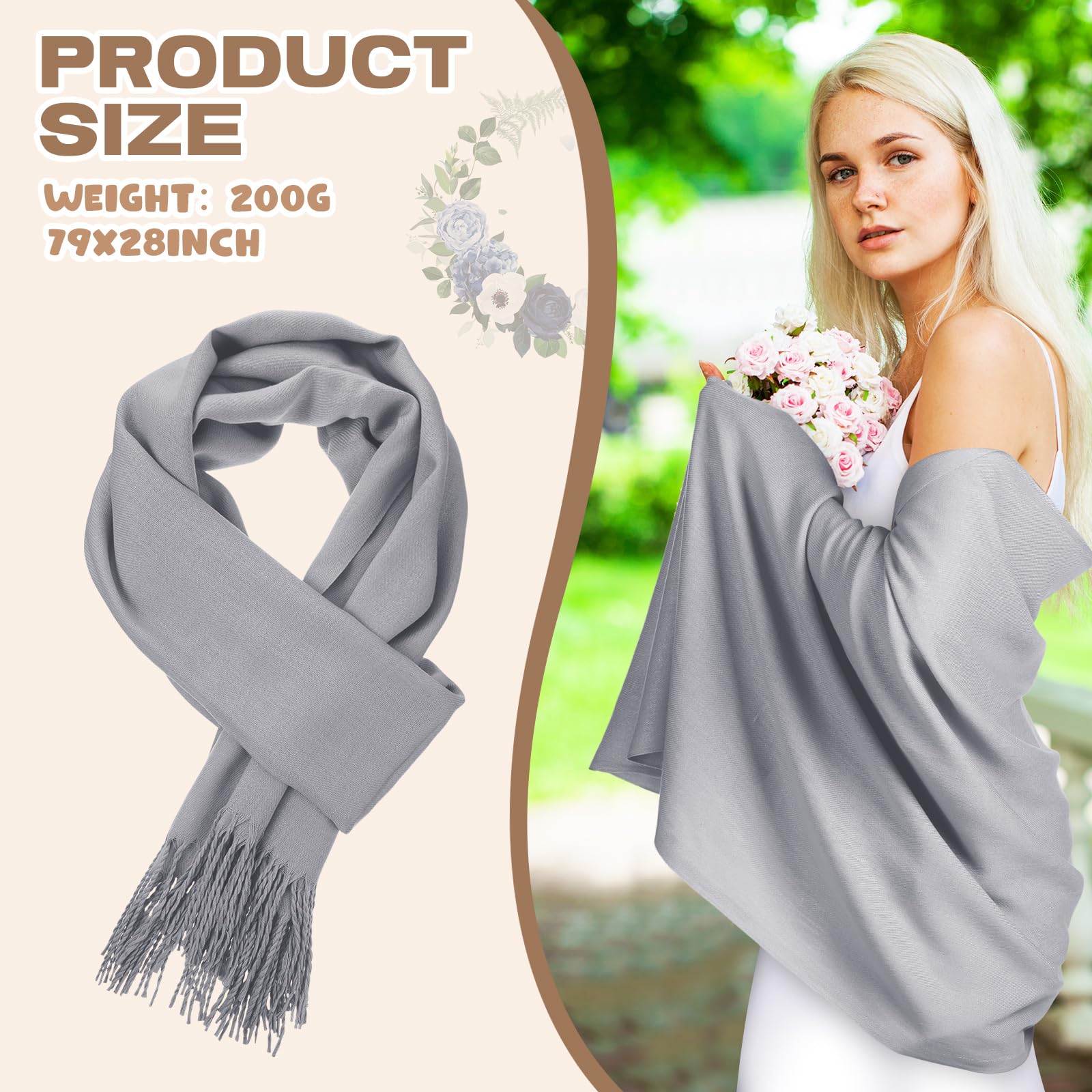 Xtinmee 50 Pack Premium Pashmina Shawls - Soft Cashmere Scarves for Wedding Guest Favors, Bridal Party, Baby Shower & Birthday Gifts - Elegant Wraps for Special Occasions & Everyday Wear