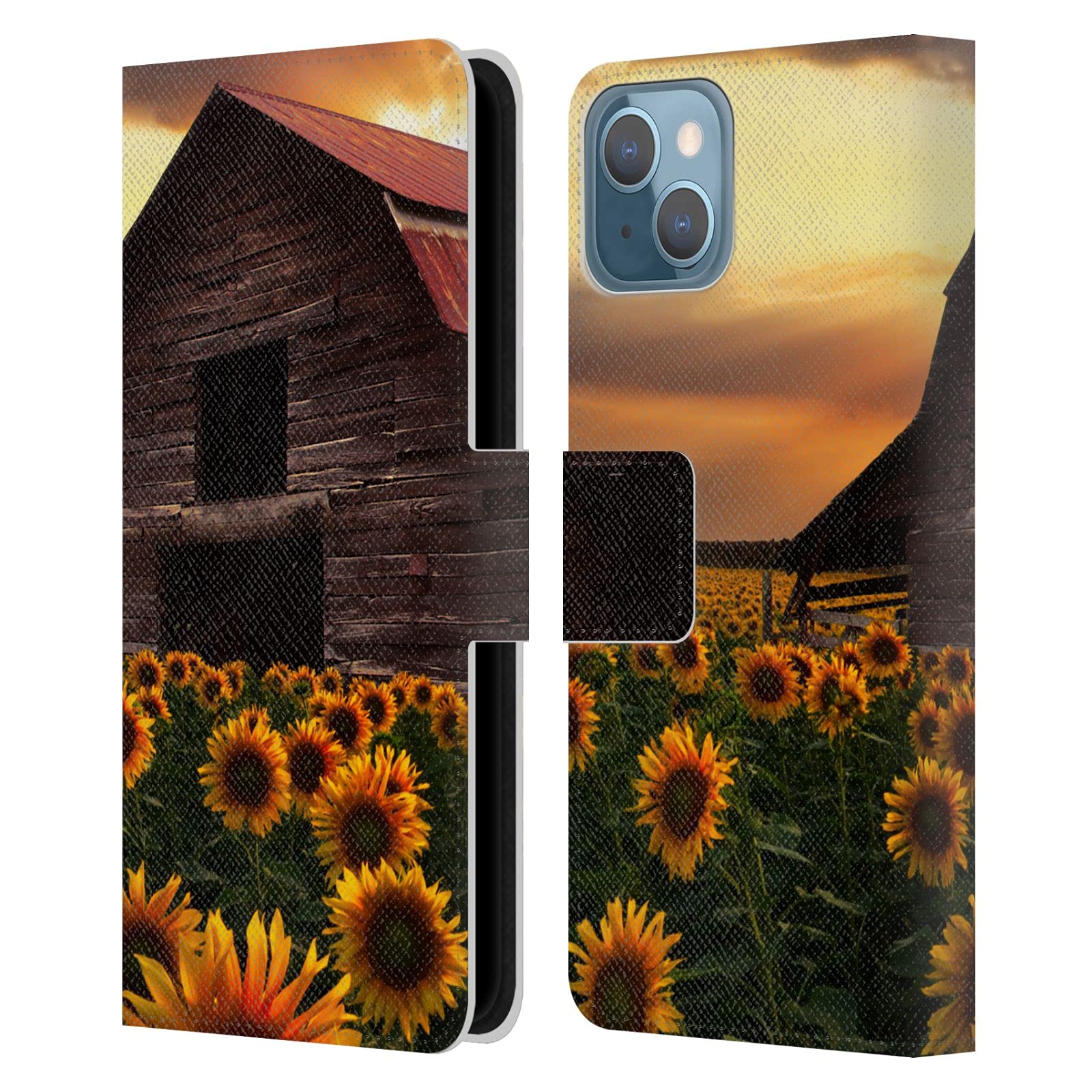 Head Case Designs 官方授权 Celebrate Life 向日葵农场花卉皮革书型钱包保护壳 - 兼容 Apple iPhone 13，适合日常使用、旅行和户外活动