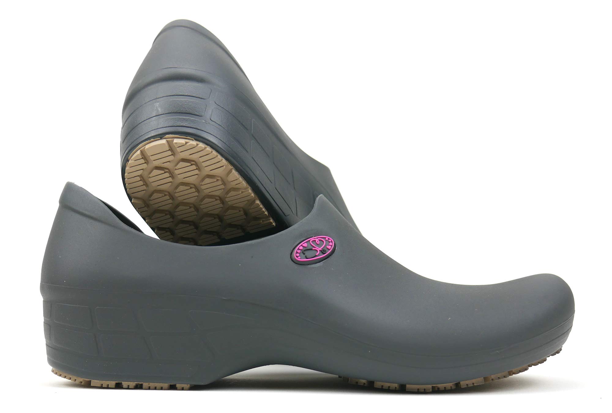 Non-Slip Waterproof Nursing Shoes for Women - Comfortable Sticky Work Shoes for Nurses & Healthcare Professionals (Size 9, Gray/Pink Stetho) - Perfect for Hospitals, Clinics & Long Shifts