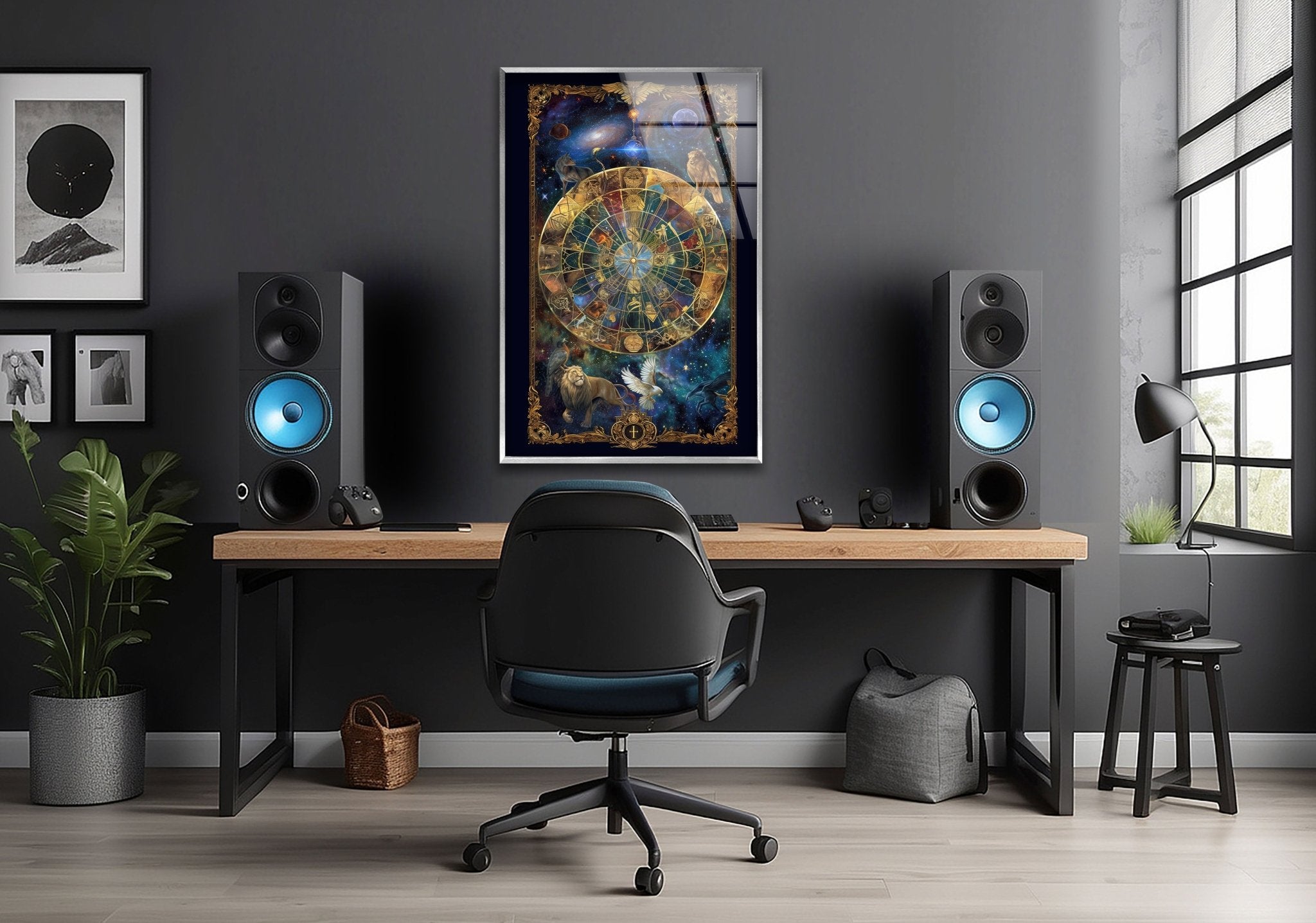 Celestial Astrology Glass Wall Art Decor - Handmade Zodiac Sign Mural for Home, Office & Meditation Room - Perfect for Spiritual Spaces & Gift Giving