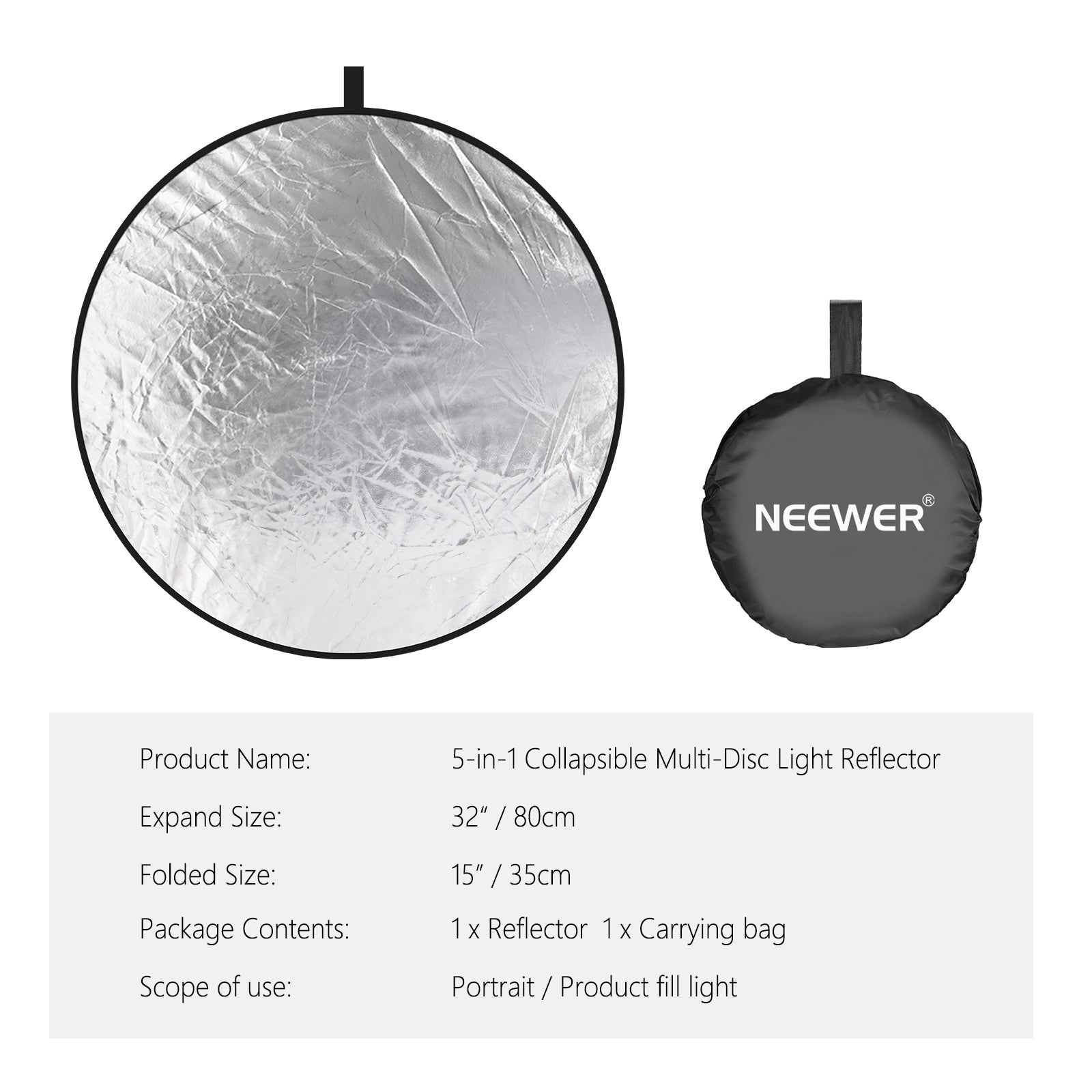 NEEWER 5-in-1 Collapsible Light Reflector for Photography - 40