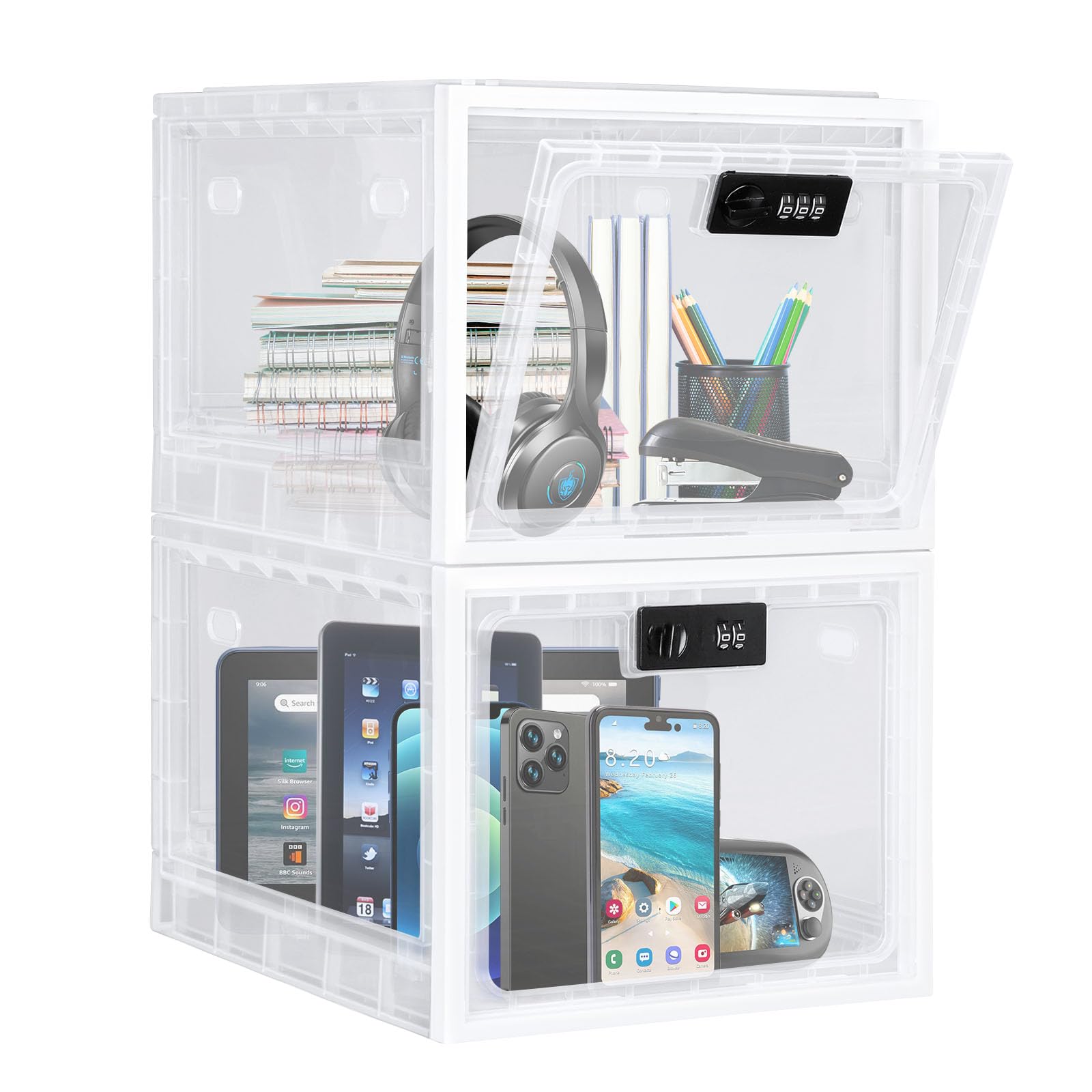 Secure Combination Lock Box for Personal Items - Office, School, Medicine, Snacks & Electronics Storage - White Lockable Storage Container (1 Pack) | Perfect for Lockers, Home Organization & Phone Jail Time Management