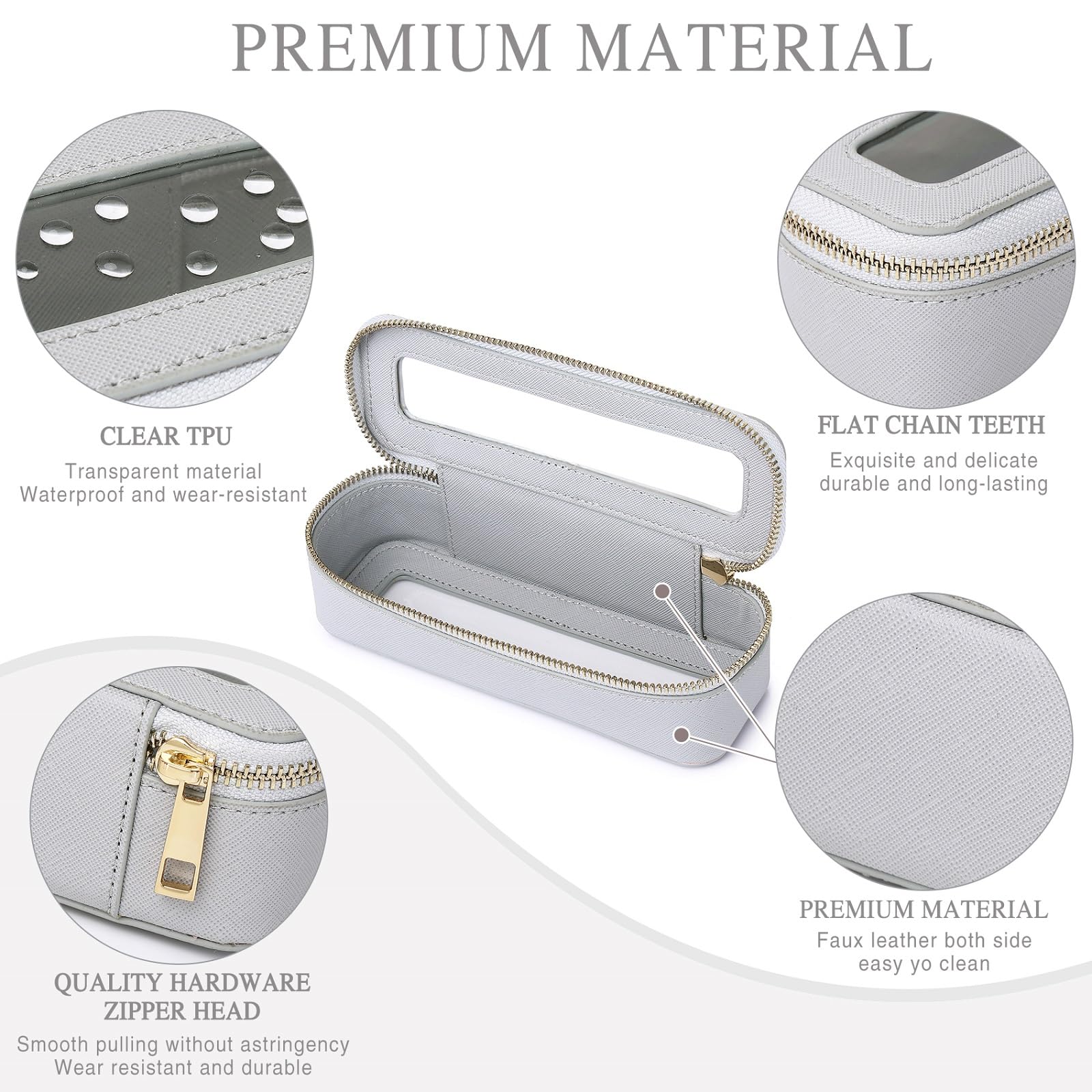 Clear Travel Makeup Brush Case with Zipper - Slim Cosmetic & Toiletry Organizer Bag for Women (Gray, SLIM-3) | Perfect for Travel, Gym, and Everyday Essentials Storage