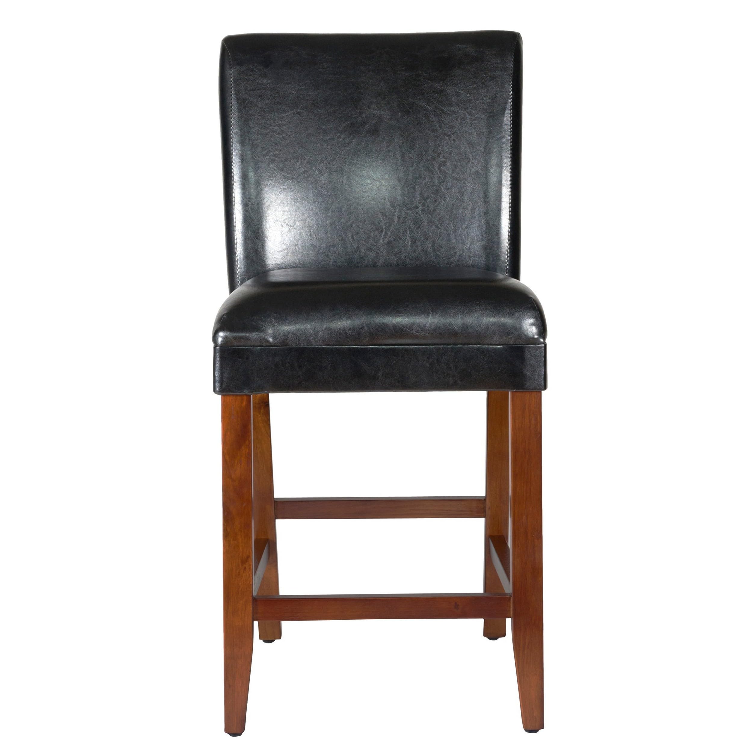 Homepop Classic Counter Height Bar Stools 24 Inch - Faux Leather Upholstered Bar Stools for Kitchen Island, Breakfast Nook & Home Decor - Single Pack (Black)