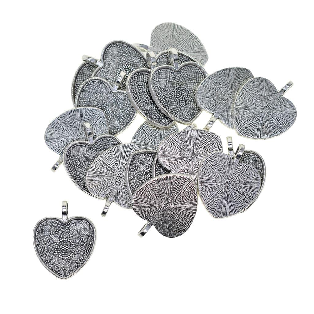20pcs 16mm Heart Pendant Trays with Bezel Settings - Silver Jewelry Findings for DIY Cabochon Necklace Making - Perfect for Valentine's Gifts, Handmade Jewelry & Craft Projects