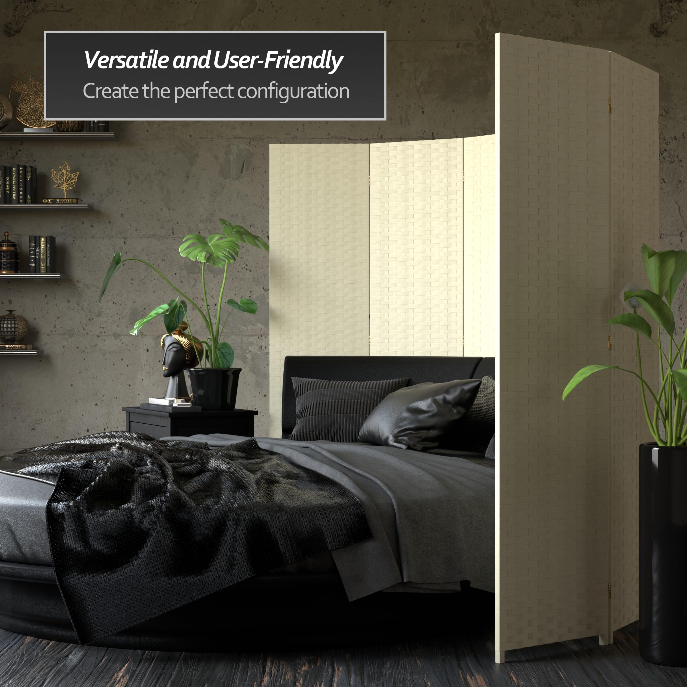 6 ft. Tall Woven Fiber Room Divider - 5 Panel Cream Folding Screen for Living Room, Bedroom & Office Privacy | Red Lantern Design Home Decor