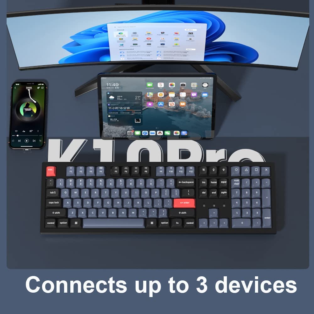 Keychron K10 Pro Wireless Mechanical Keyboard - 108 Keys, Hot-Swappable, Bluetooth/Wired for Mac/Windows/Linux - Gaming & Office Use