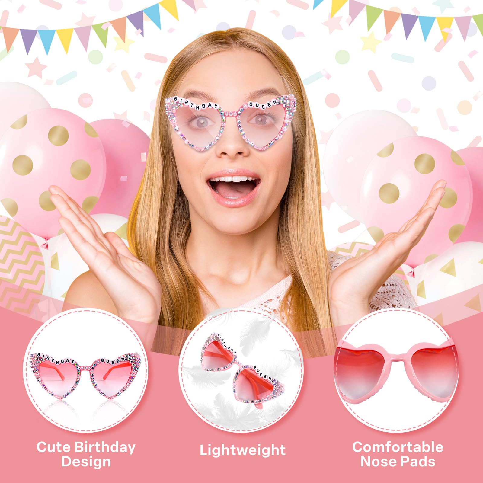 Birthday Queen Sunglasses with Crown - Women's & Girls' Birthday Glasses Headband Tiara Set - Fun Party Accessories & Decorations for Bachelorette, Bridal Showers & Birthday Celebrations