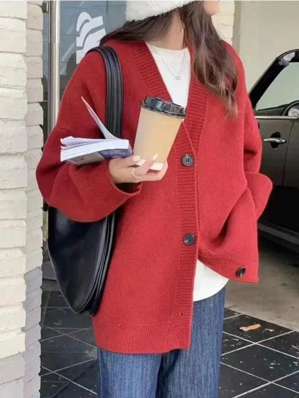Women's Loose Buttoned Cardigan Sweater - Soft & Versatile Knit Top for Casual Wear, Office & Layering