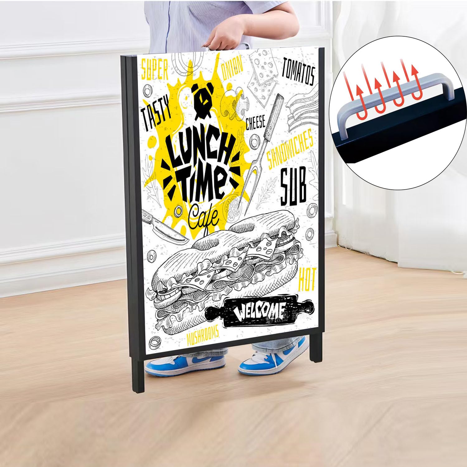 USCNC 24x36 Inch Heavy Duty Double-Sided A-Frame Sandwich Board Sign - Durable Slide-in Sidewalk Sign for Outdoor Advertising, Business Promotions & Street Marketing (Frame Only, No White Board Included) - Perfect for Restaurants, Retail Stores & Event Signage