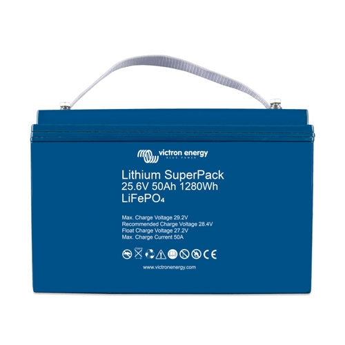Victron Energy Lithium SuperPack 25.6V 50Ah Battery - High Performance Deep Cycle Lithium Iron Phosphate (LiFePO4) Battery with M8 Connectors for Marine, RV, Solar & Off-Grid Power Systems