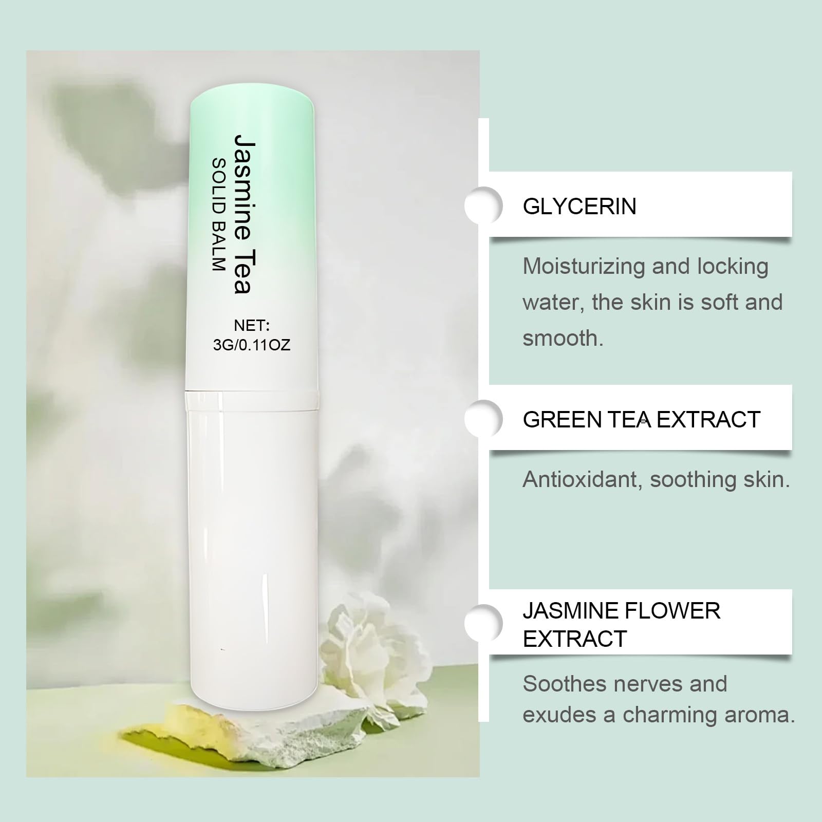 Jasmine & Green Tea Solid Perfume Balm - Long Lasting Natural Fragrance for Men & Women | Portable Travel-Size Scent | Elegant Aroma for Daily Wear, Office & Romantic Dates