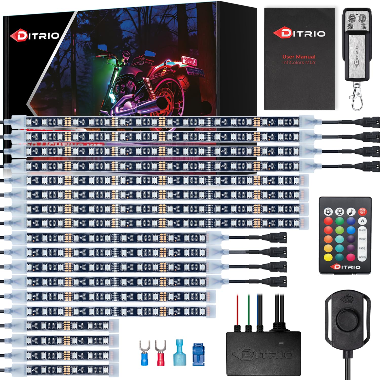 DITRIO 18-Piece Motorcycle LED Lights Kit 12V - Turn Signal & Blinking Brake Light for Harley, Golf Carts, ATVs, UTVs - M18R | Upgrade Your Ride for Night Safety & Custom Styling
