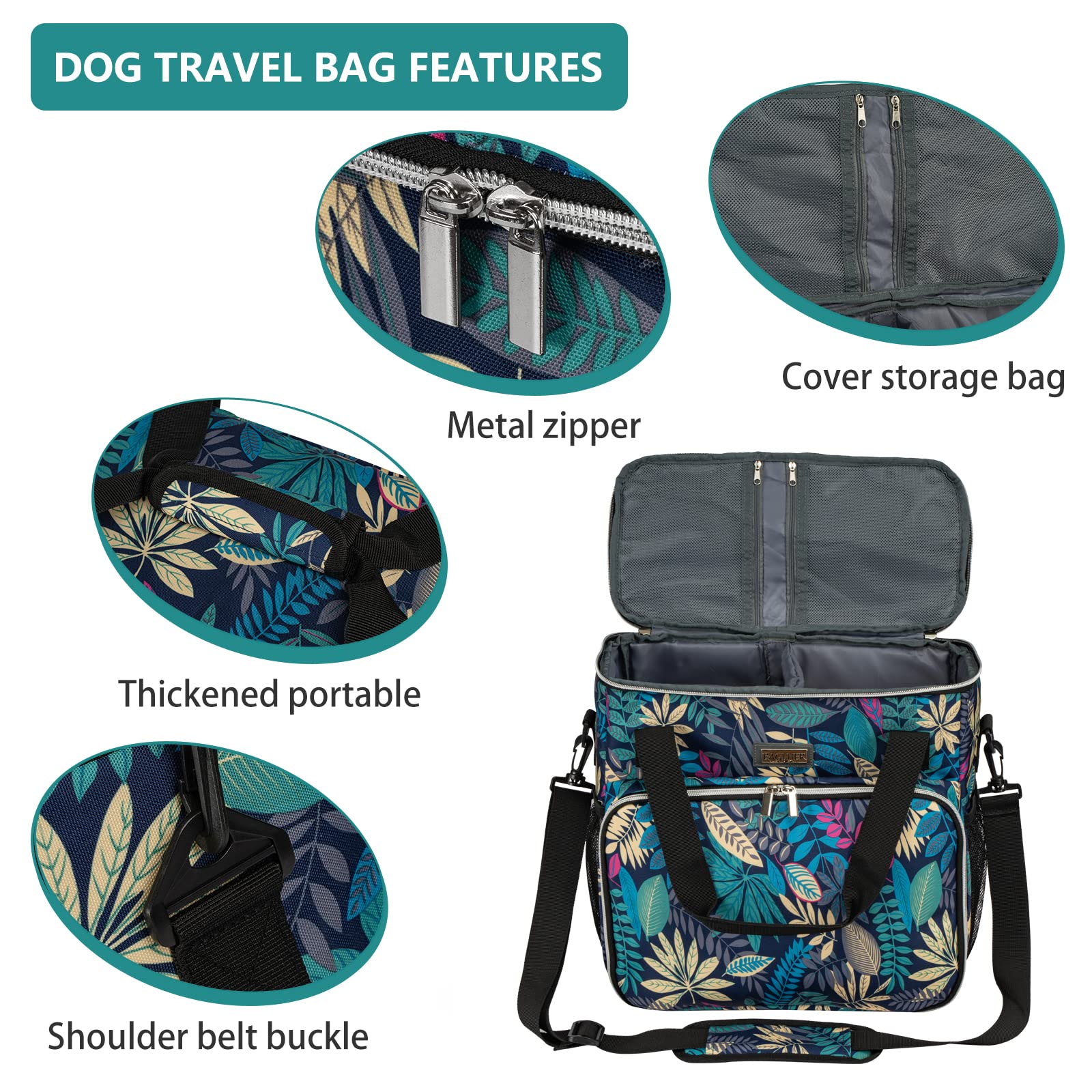 BAGLHER Dog Travel Bag - Waterproof Pet Carrier with 2 Food Containers & 2 Collapsible Bowls | Essential Pet Travel Accessories for Dogs, Cats & Small Animals | Perfect for Airplane, Road Trips & Outdoor Adventures