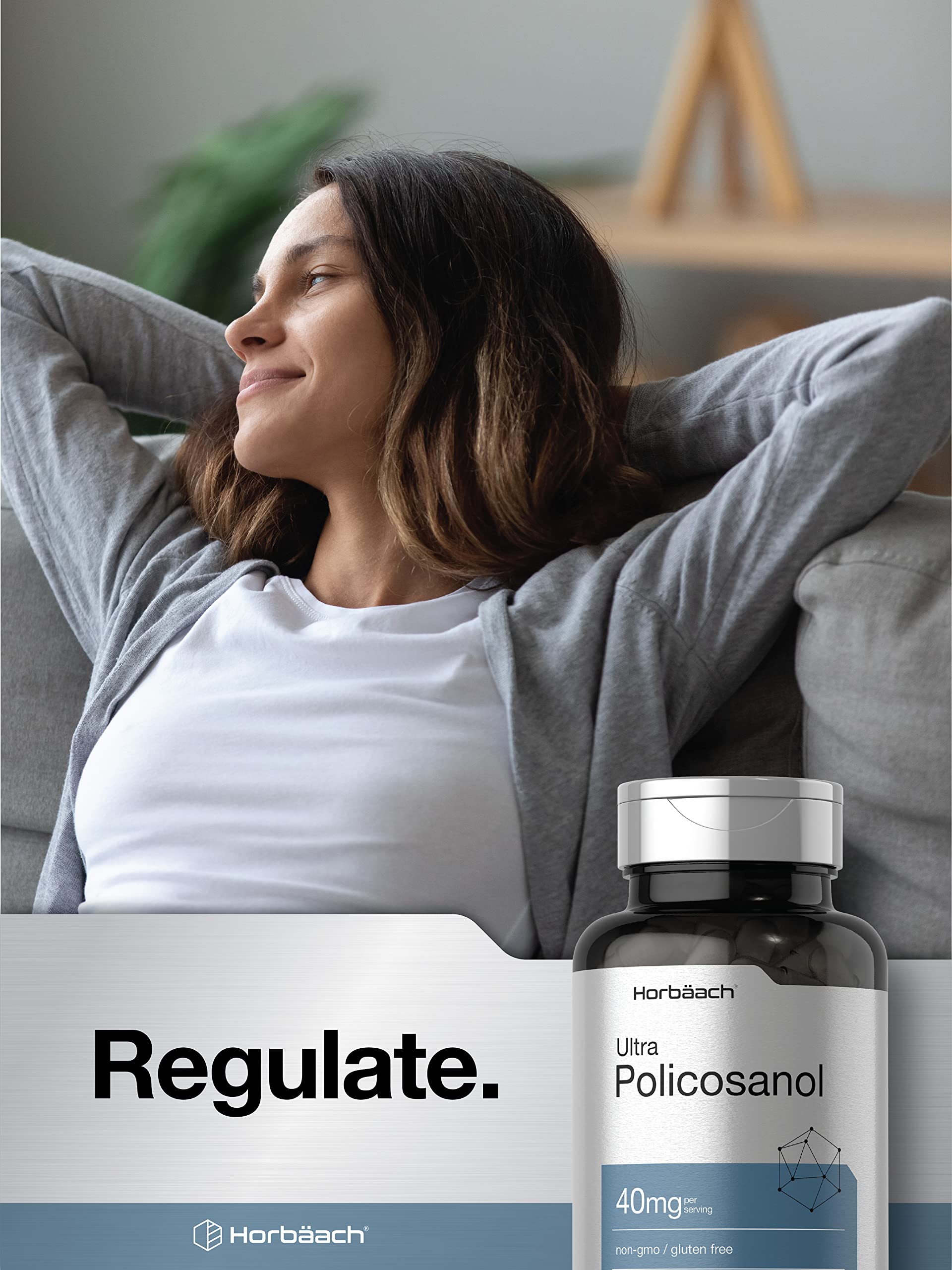 Horbäach Policosanol 40mg | 200 Capsules | Non-GMO, Gluten Free Supplement for Heart Health & Cholesterol Support | Supports Cardiovascular Wellness Naturally