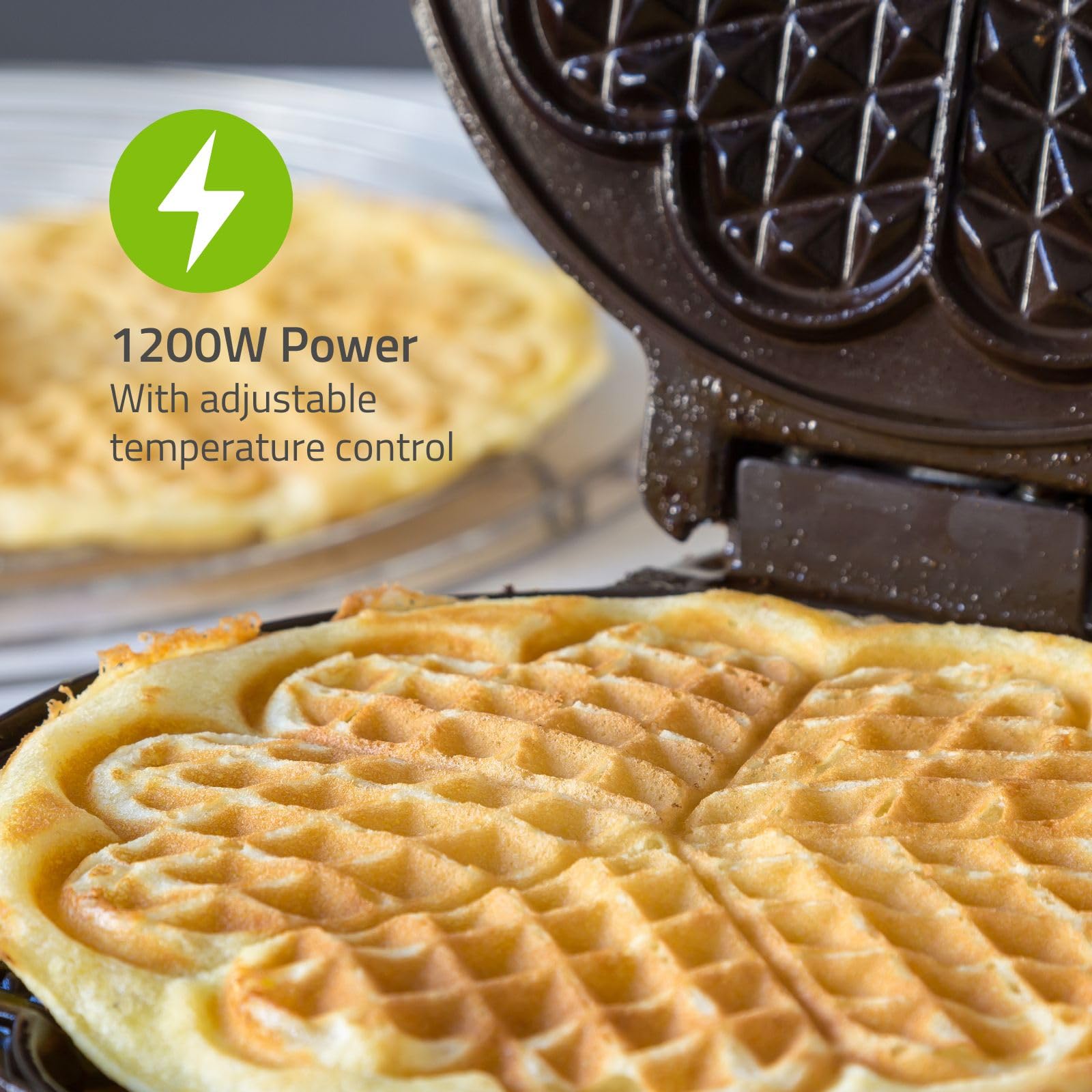 Nedis Double Heart Waffle Maker with Non-Stick Plates & Adjustable Temperature Control, 1200W - Perfect for Valentine's Day Breakfast, Romantic Dates, and Family Brunch