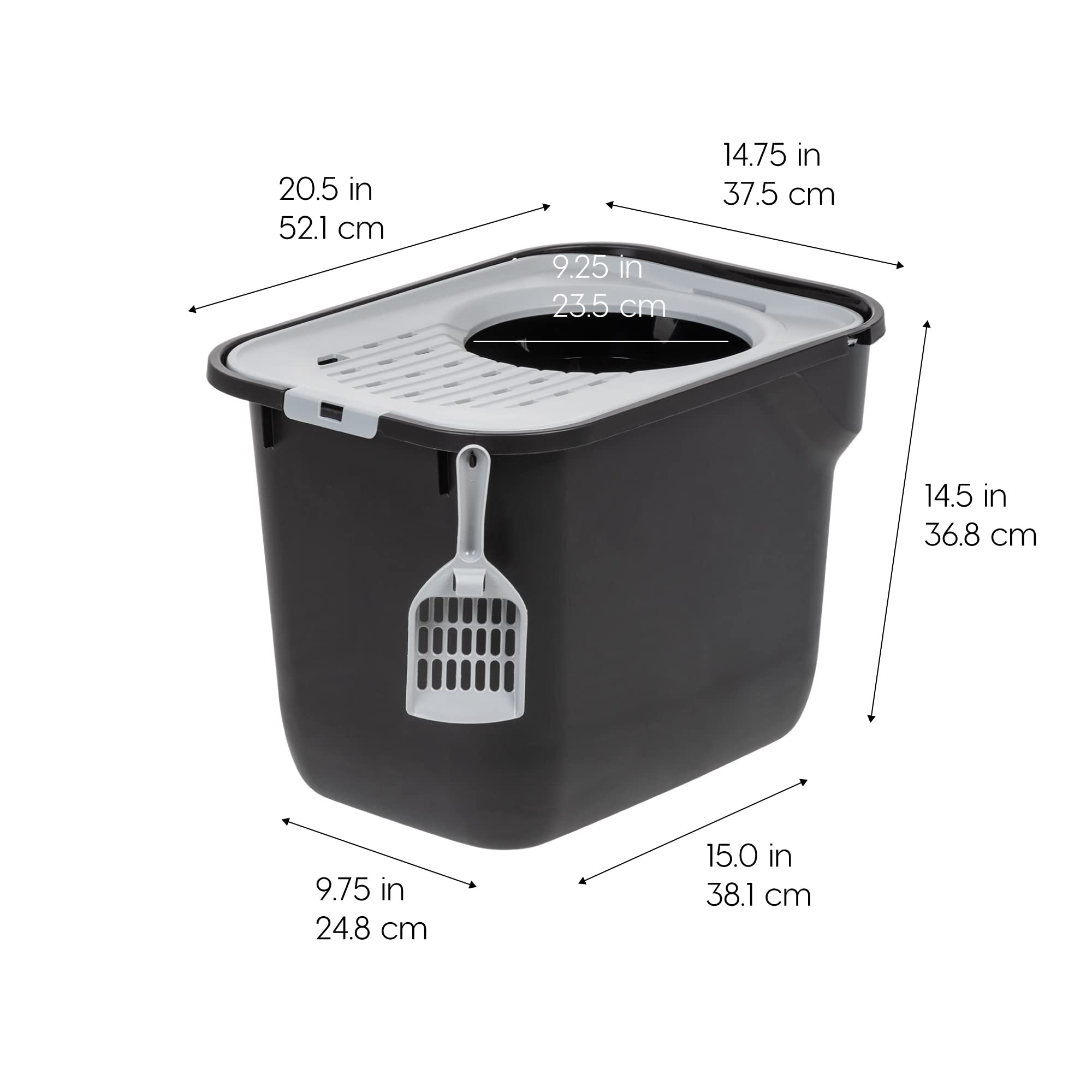 IRIS USA Large Top Entry Cat Litter Box with Scoop & Litter Catching Lid - Enclosed Kitty Litter Box for Odor Control (Black/Gray) - Perfect for Small Spaces & Multi-Cat Homes