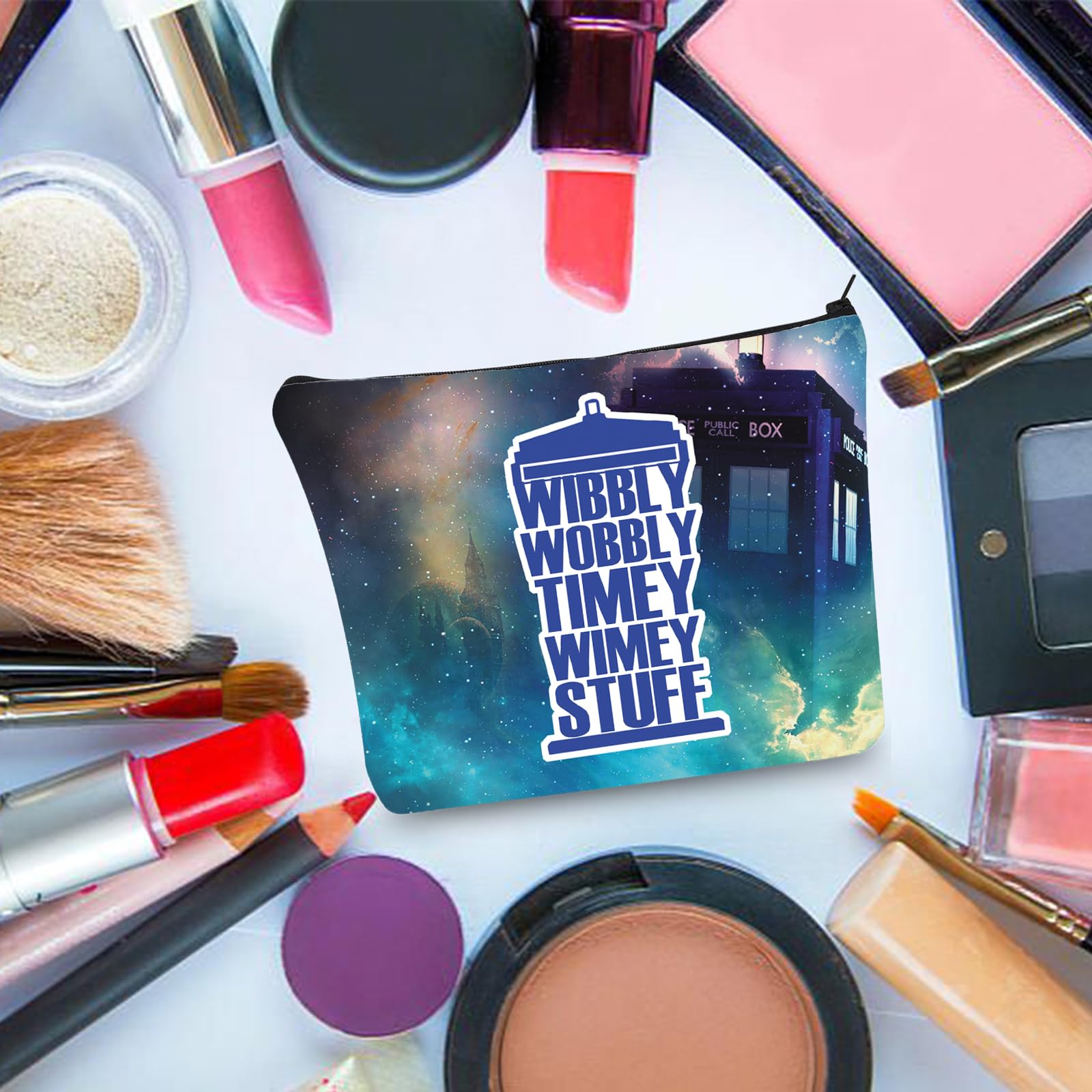 Doctor Who Inspired Makeup Bag - Police Box Design, Wibbly Wobbly Timey Wimey Themed Gift for Fans | Perfect for Cosplay, Conventions & Whovian Collectors