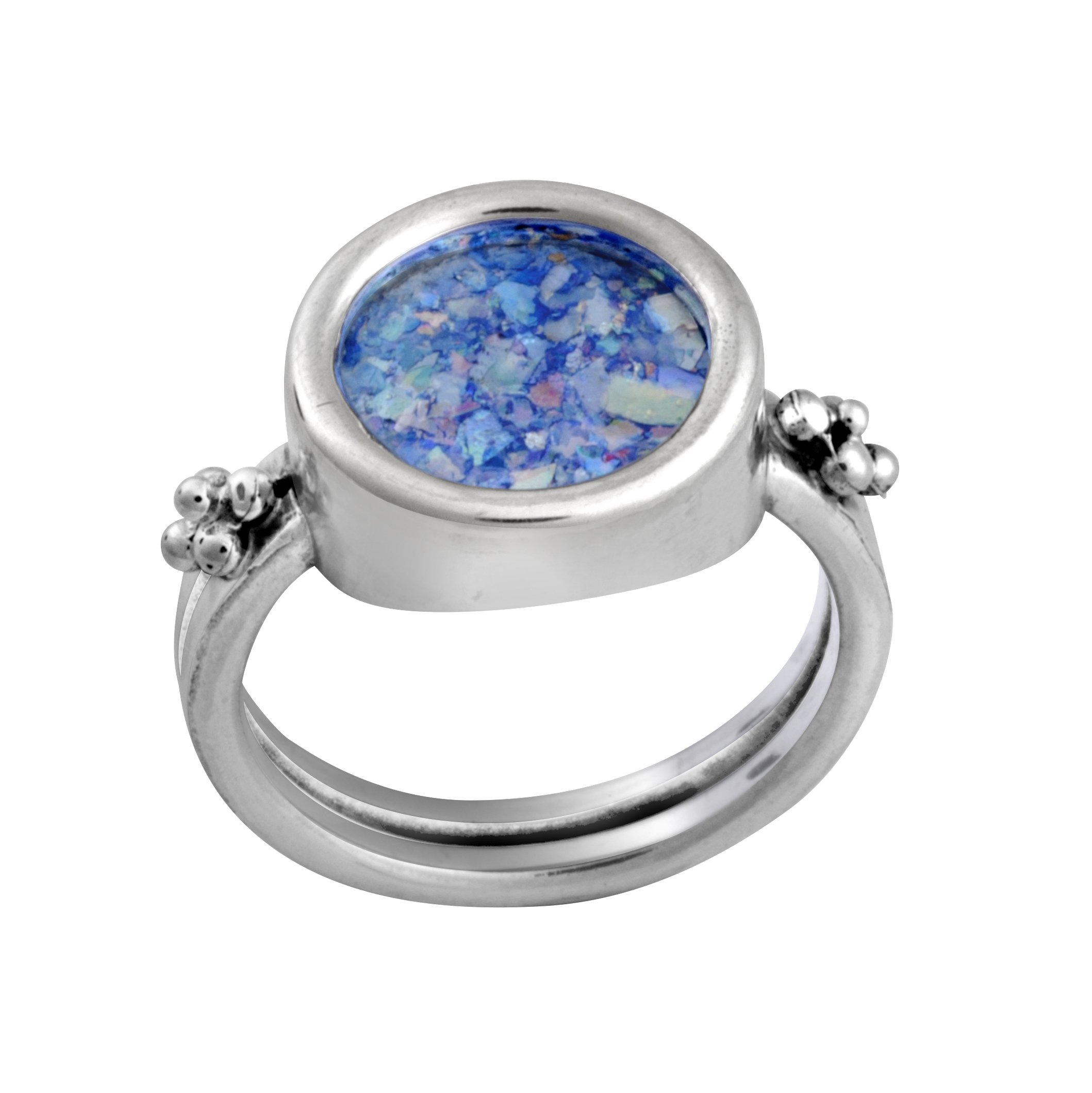 Ancient Roman Glass Sterling Silver Ring - Vintage Blue Glass Jewelry for Women - Perfect for Weddings, Parties & Everyday Elegance
