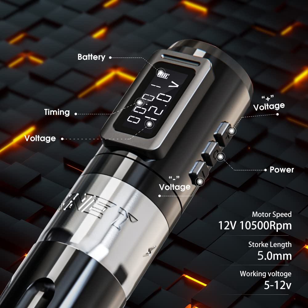 Professional Wireless Tattoo Machine Kit - Brushless Rotary Tattoo Pen Gun with 1800mAh Battery & LCD Display | Portable Cordless Tattoo Equipment for Artists | Perfect for Studio, Home & Travel Tattooing
