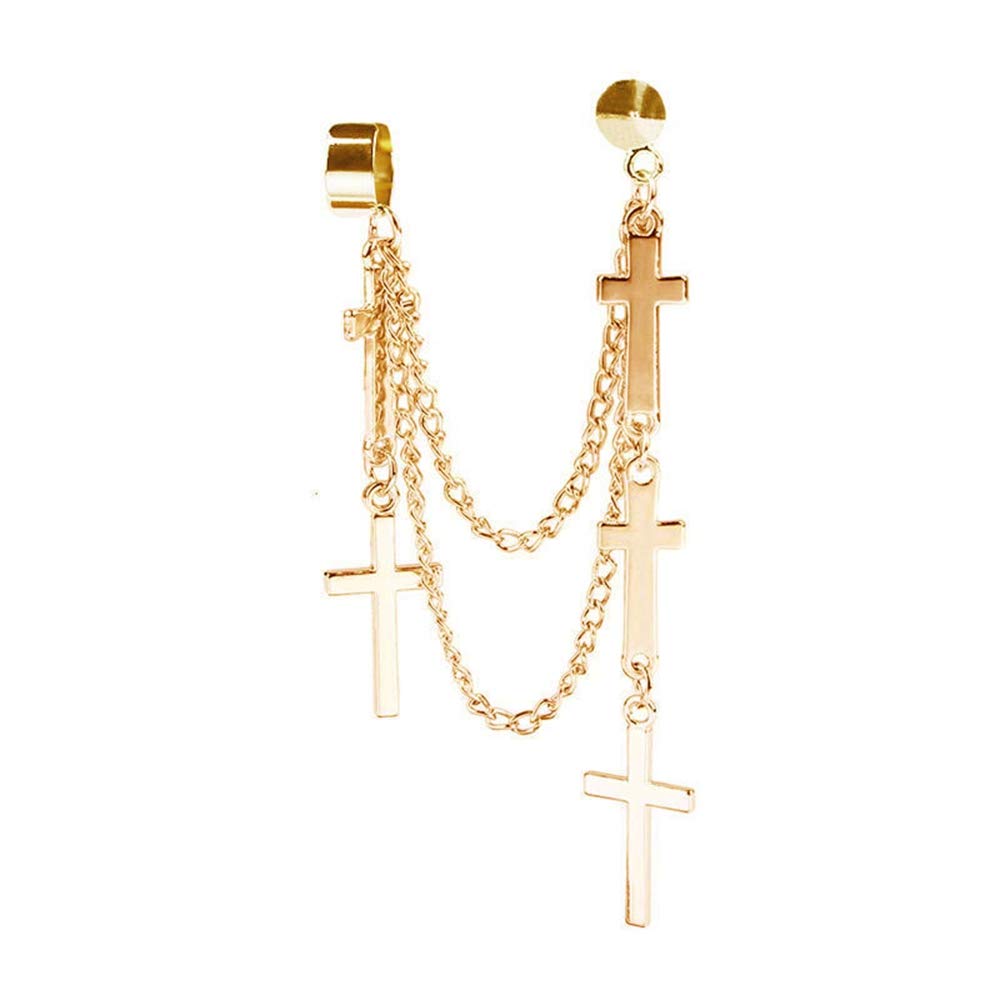 Hip Hop Cross Cuff Tassel Chain Earrings for Women & Men - Long Dangle Drop Ear Crawler Climber Jewelry (1 Piece) | Perfect for Concerts, Parties & Streetwear Fashion