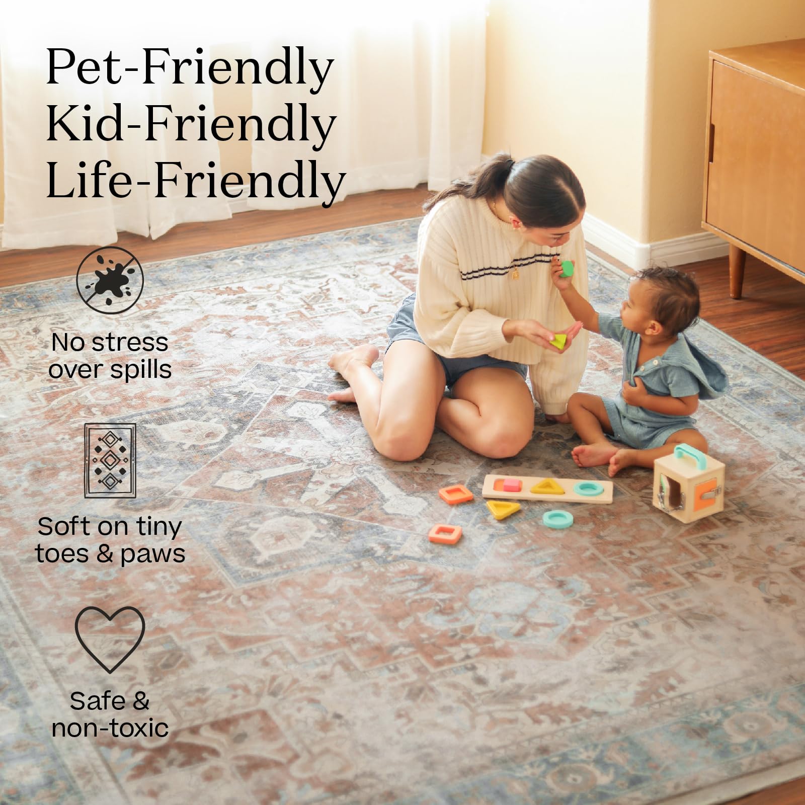 Ruggable Washable 2x7 Runner Rug - Damali Black & White | Non-Slip Kitchen Rug for Hallway, Entryway, Living Room, Bedroom & Office | Easy-Clean Home Decor for High Traffic Areas
